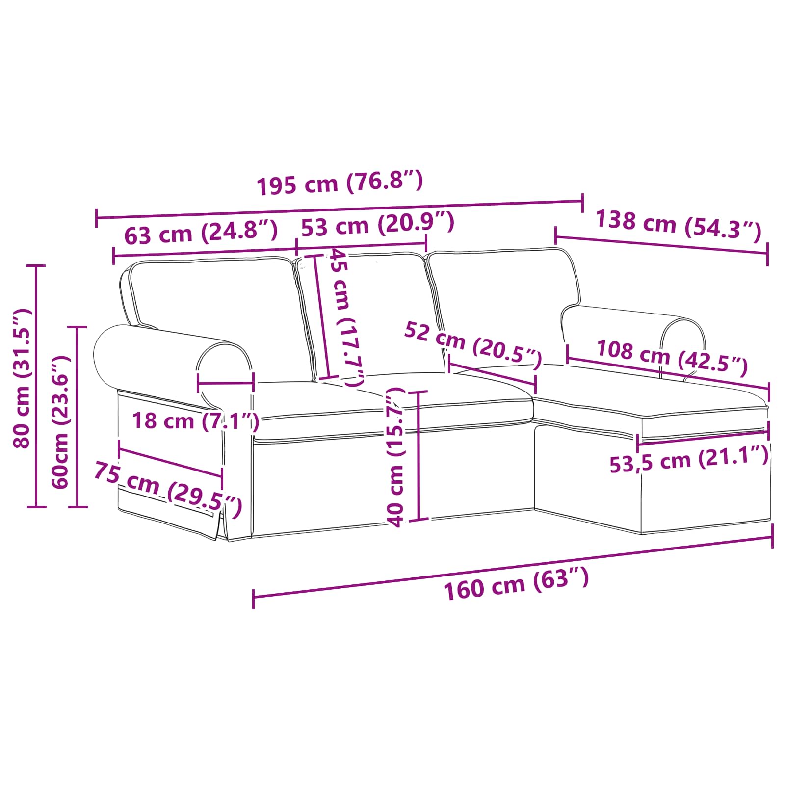 Sofa Krema 195 x 138 x 80 cm tkanina