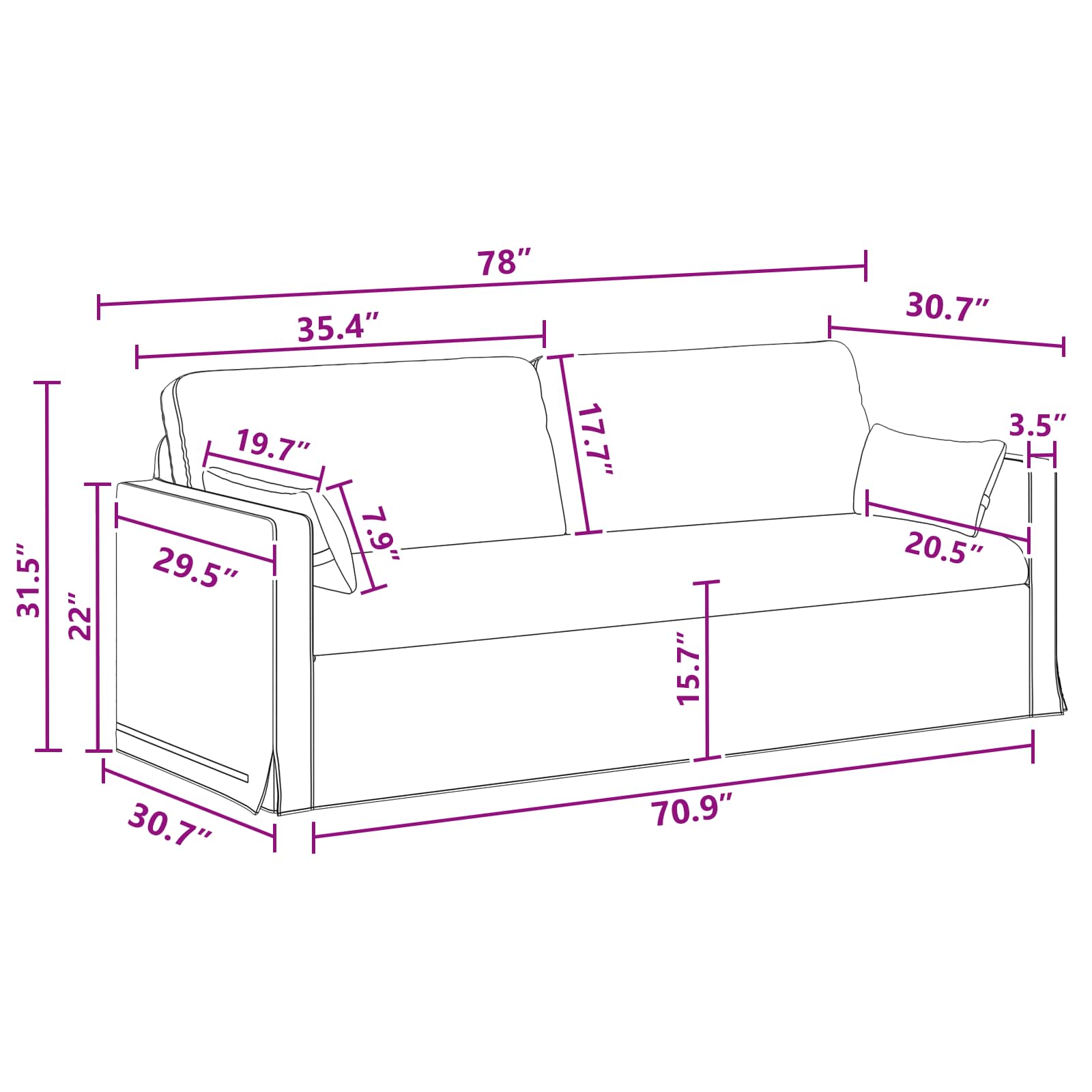 Sofa Tamno siva 198 x 78 x 80 cm tkanina