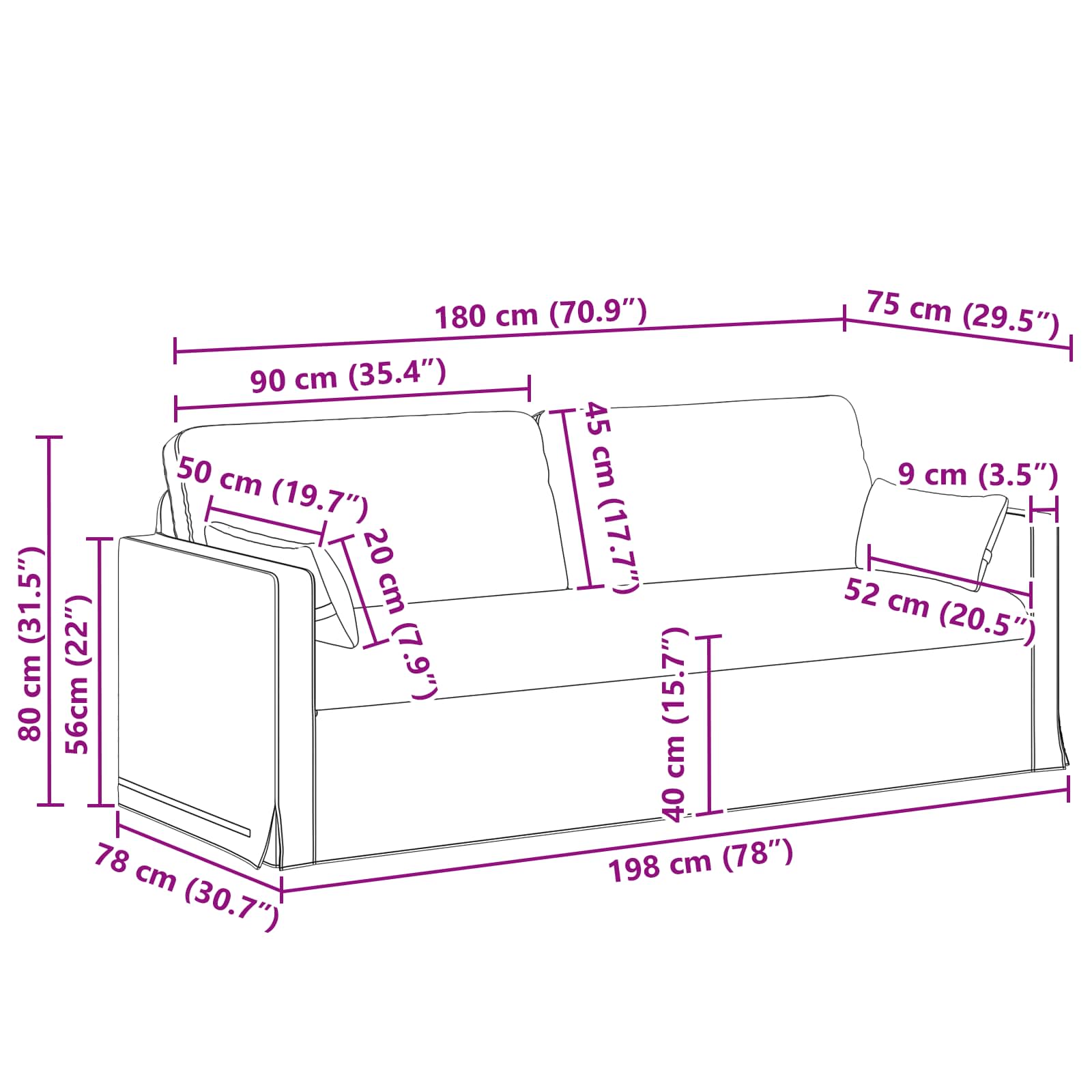Sofa Sivo-smeđa 198 x 78 x 80 cm tkanina