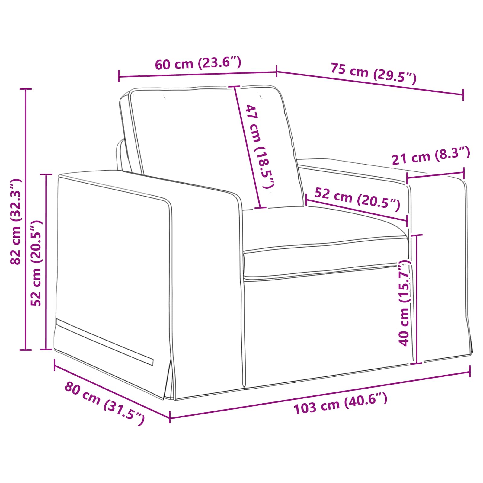 Sofa Crna 103 x 80 x 82 cm tkanina