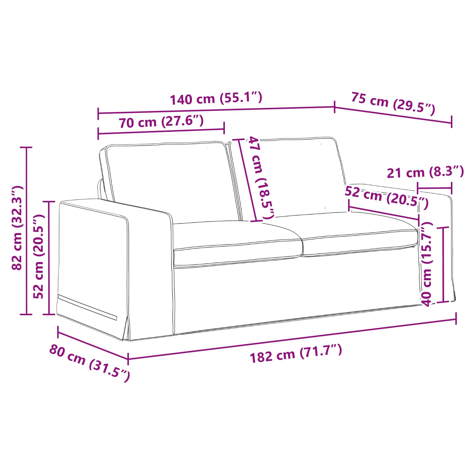 Sofa Tamno siva 182 x 80 x 82 cm tkanina
