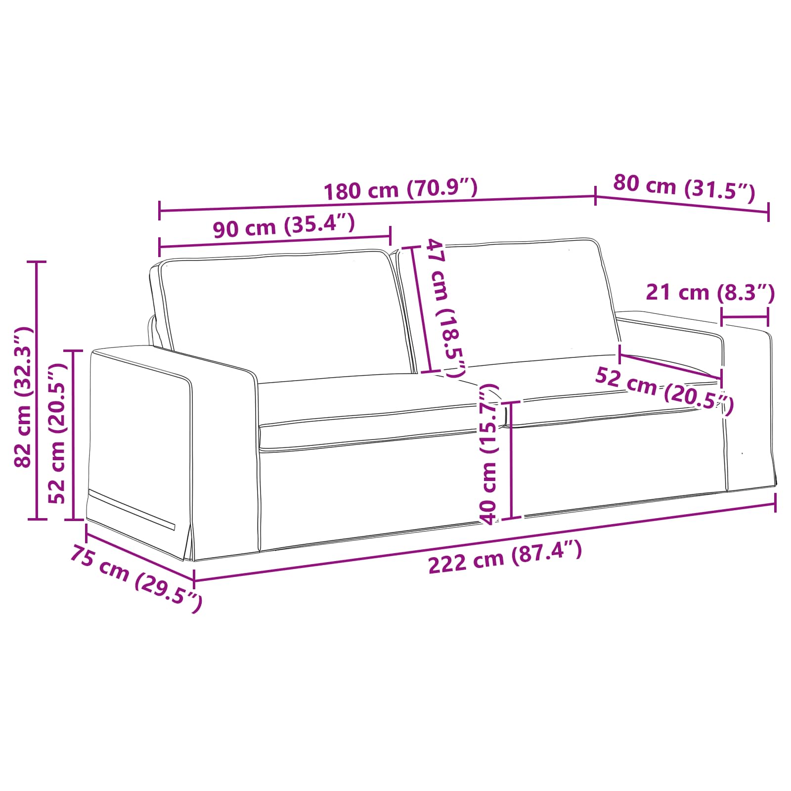 Sofa Krema 222 x 80 x 82 cm tkanina