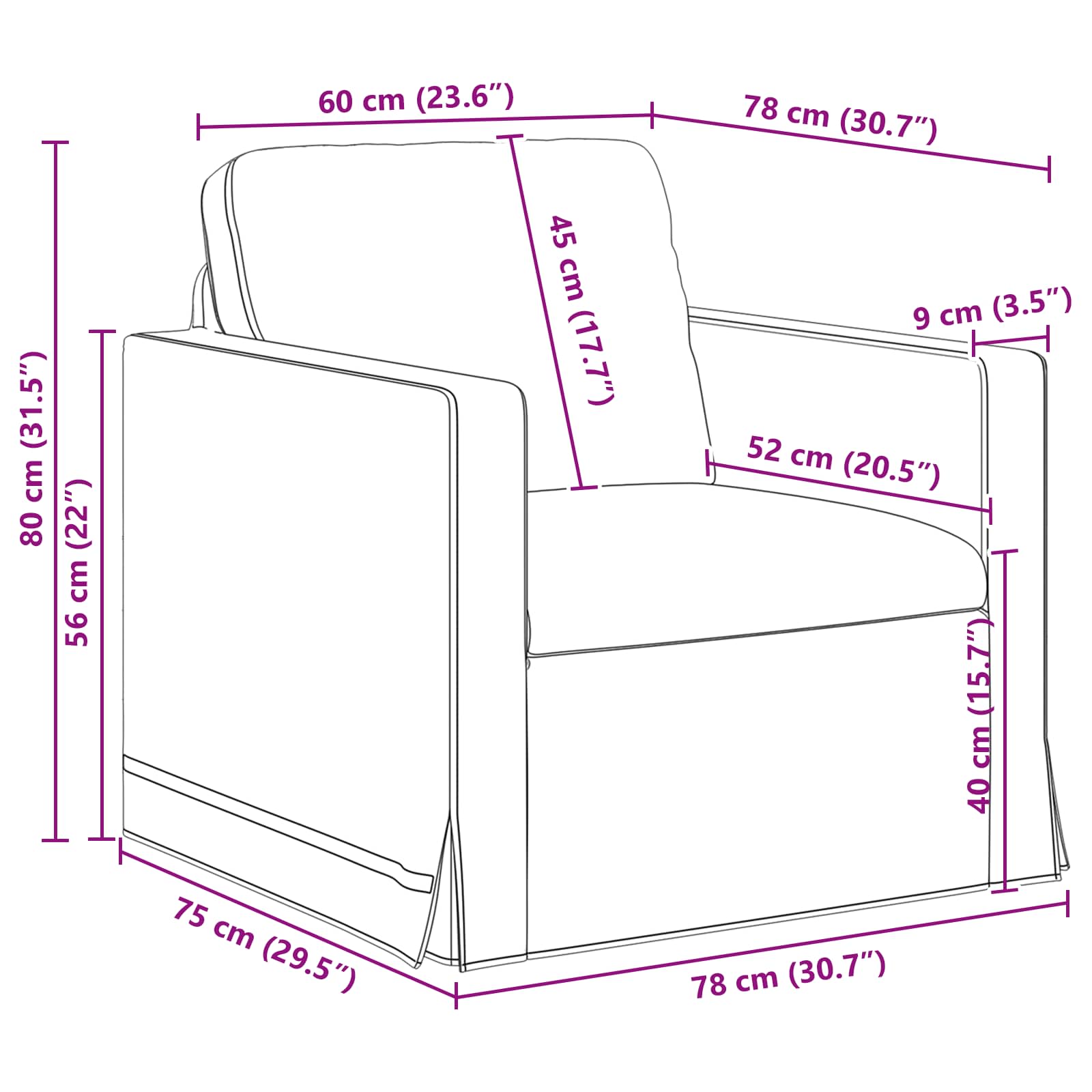 Sofa Tamnozelena 78 x 78 x 80 cm Baršun