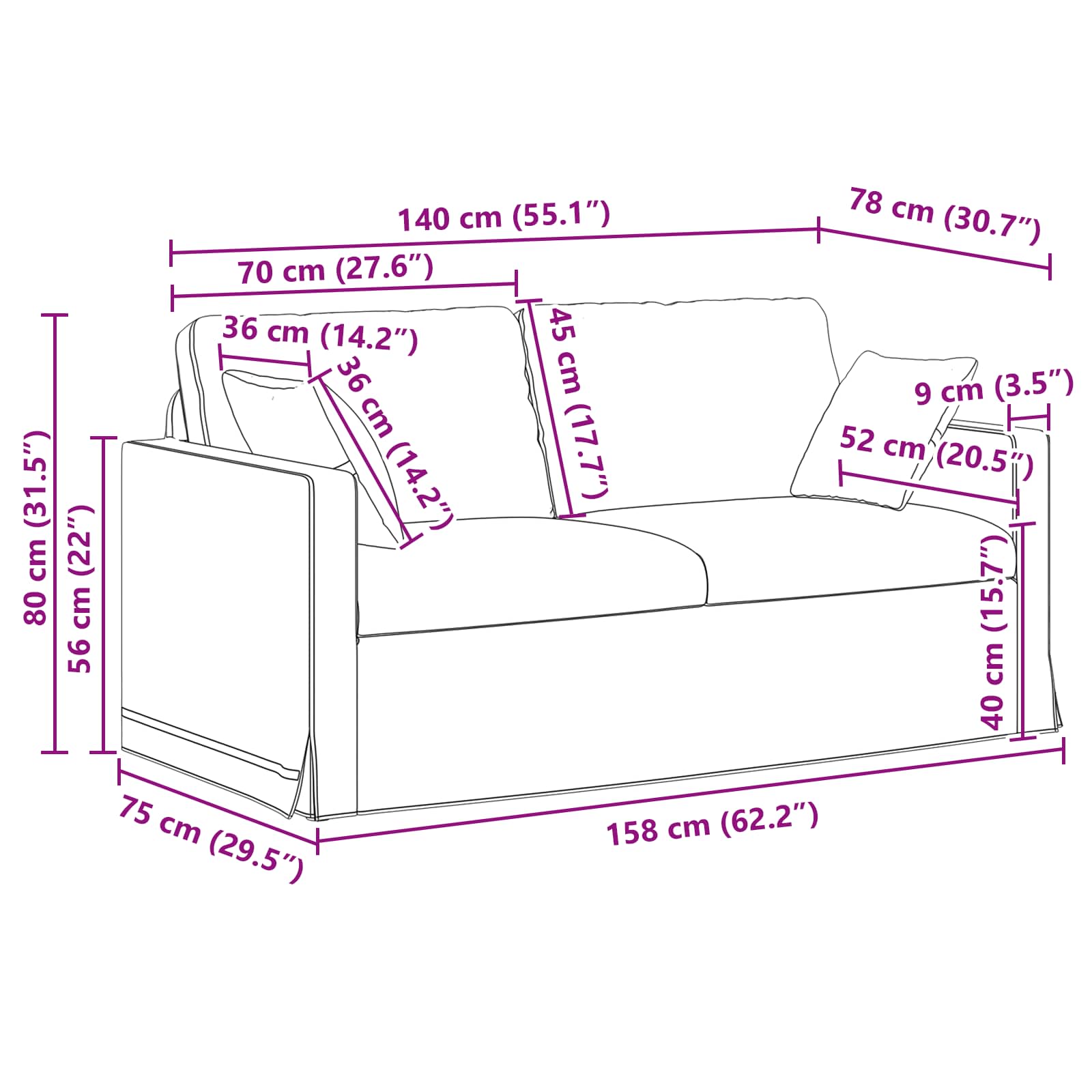 Sofa Tamnozelena 158 x 78 x 80 cm Baršun