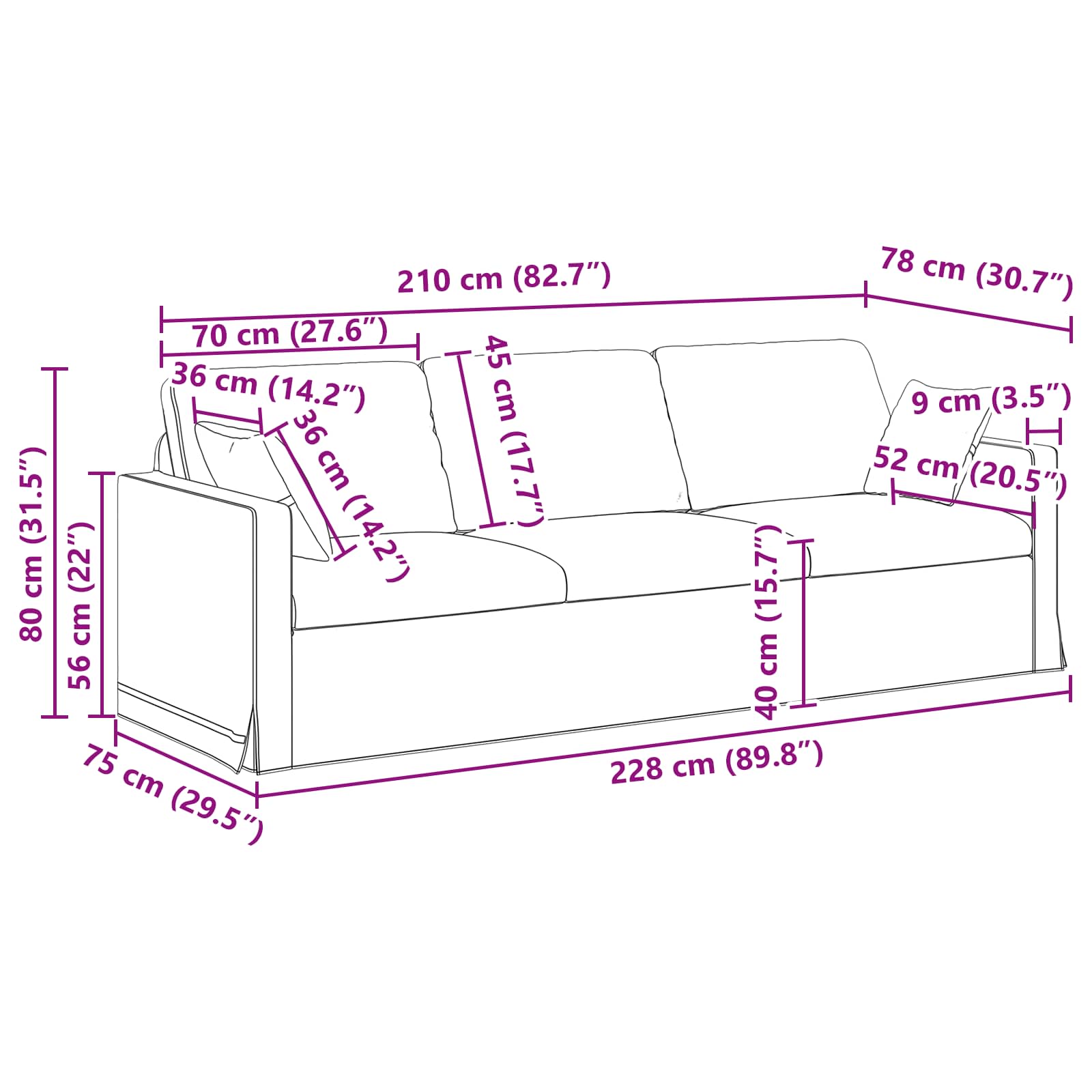 Sofa Svijetlo siva 228 x 78 x 80 cm Baršun