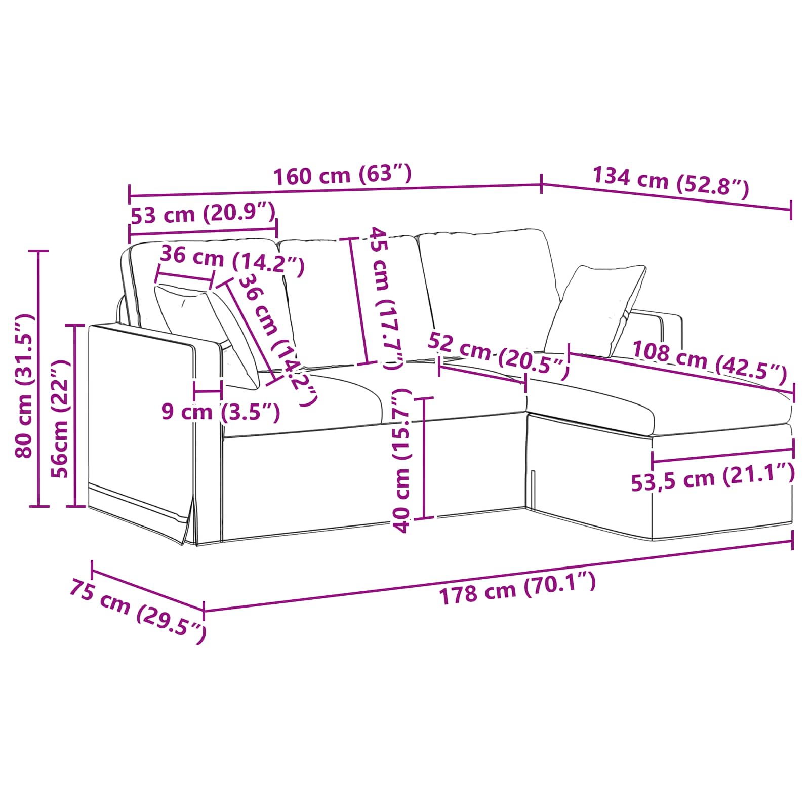 Sofa Plava 178 x 134 x 80 cm Baršun