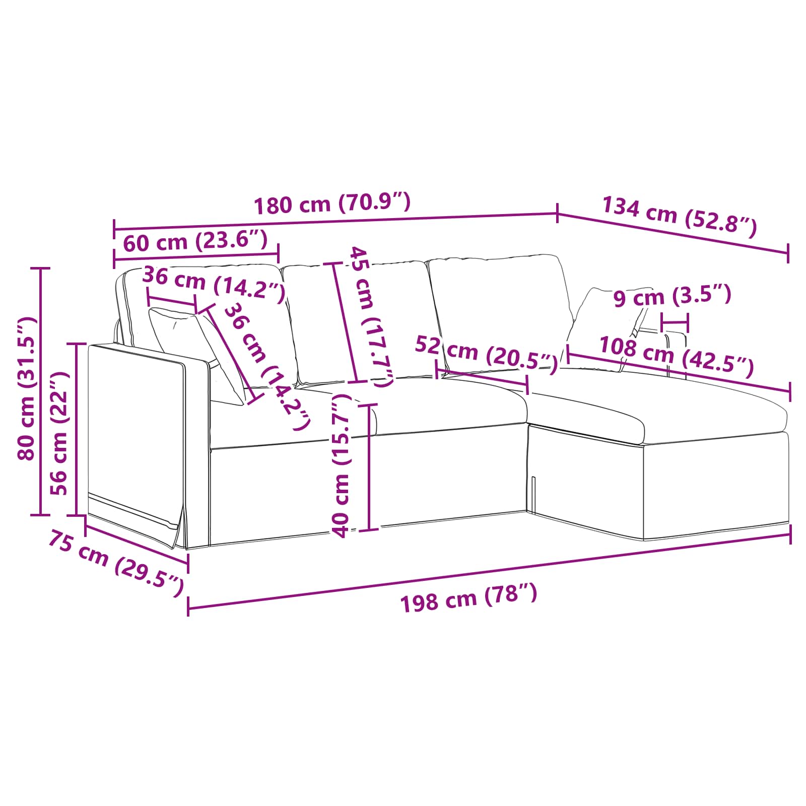Sofa Vinska crvena 198 x 134 x 80 cm Baršun
