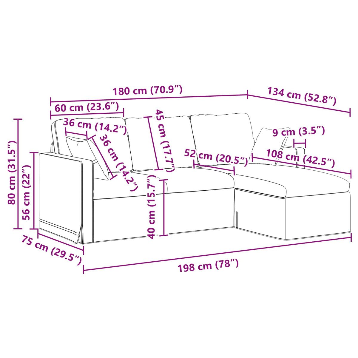 Sofa Crna 198 x 134 x 80 cm Baršun