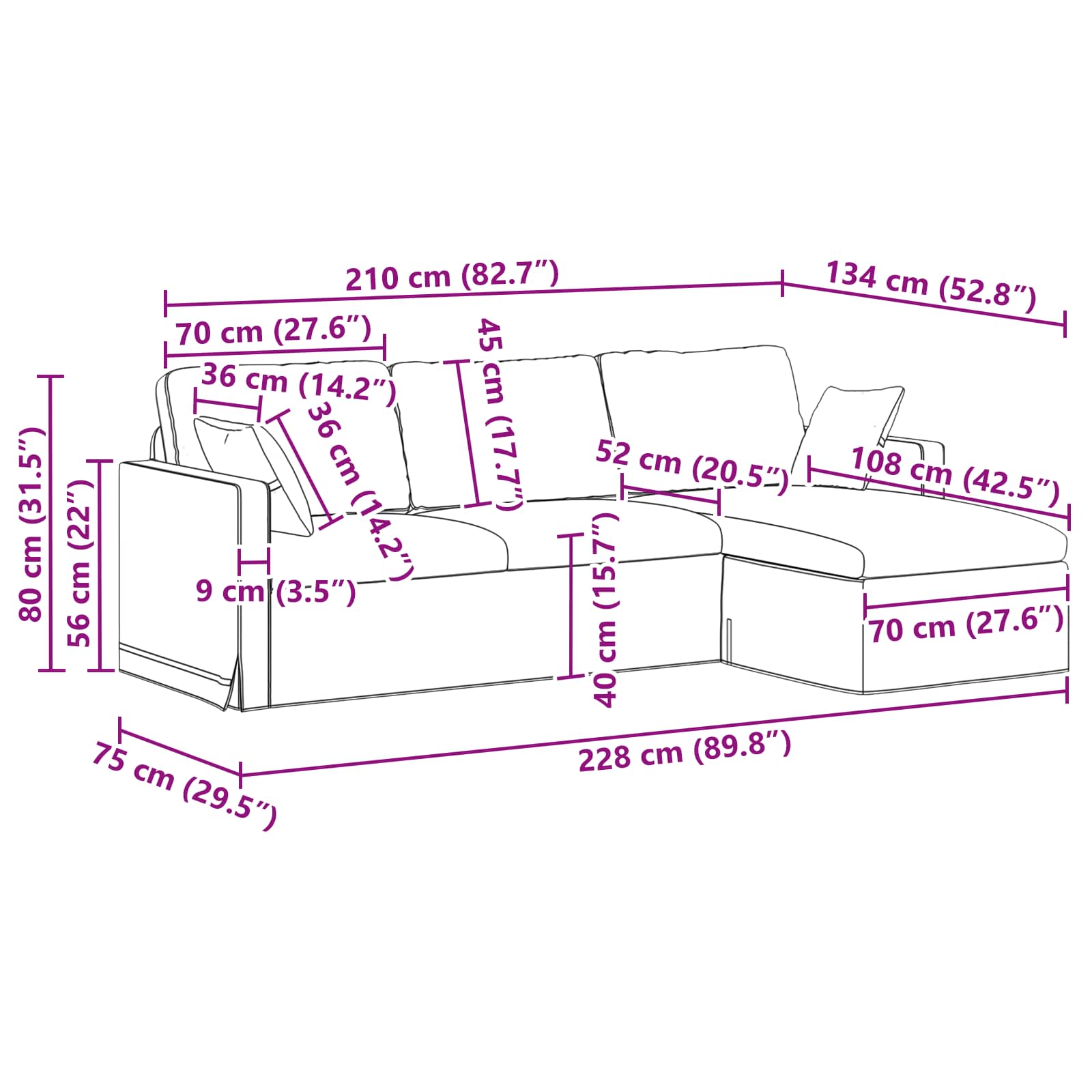 Sofa Svijetlo zelena 228 x 134 x 80 cm Baršun