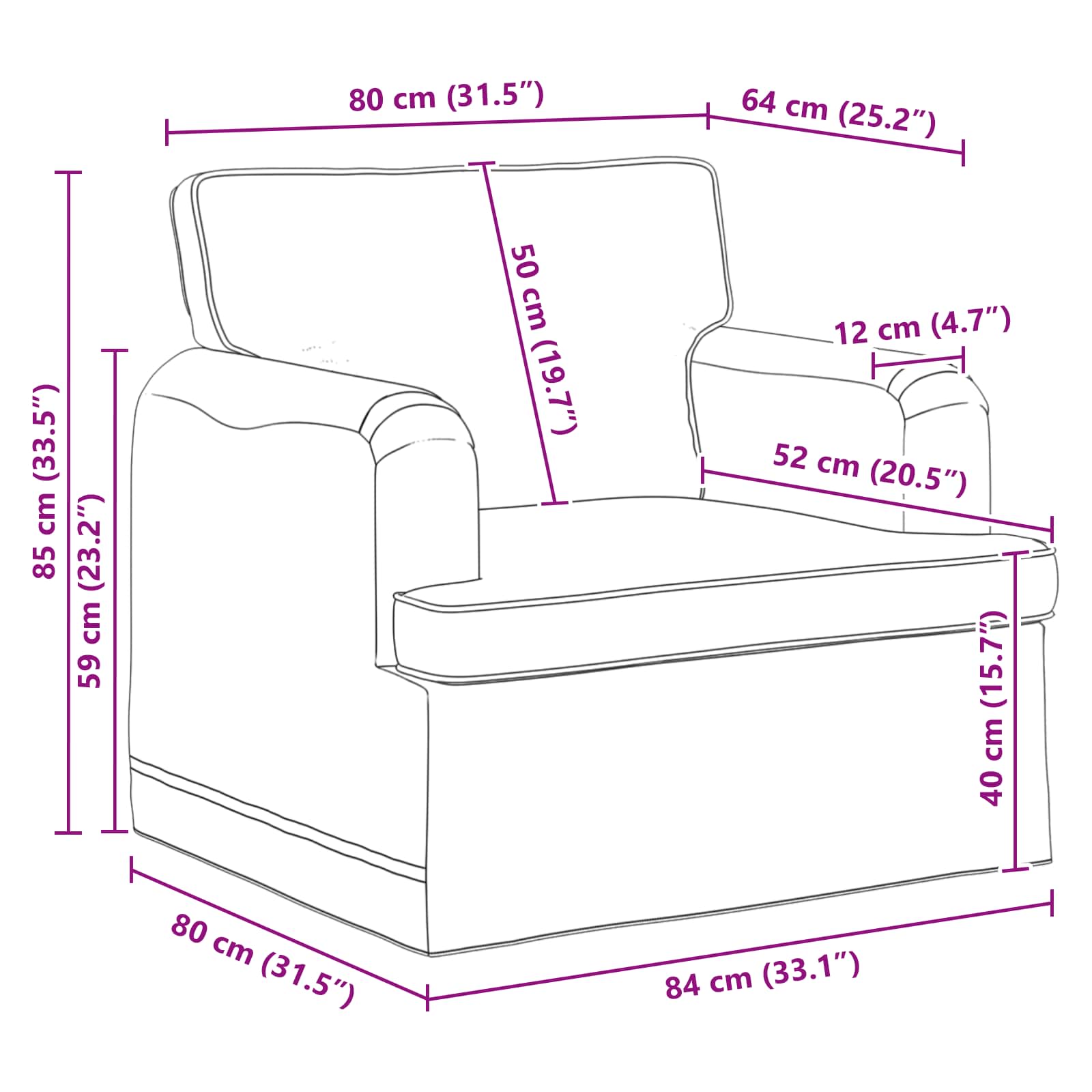 Sofa Tamno siva 84 x 80 x 85 cm tkanina