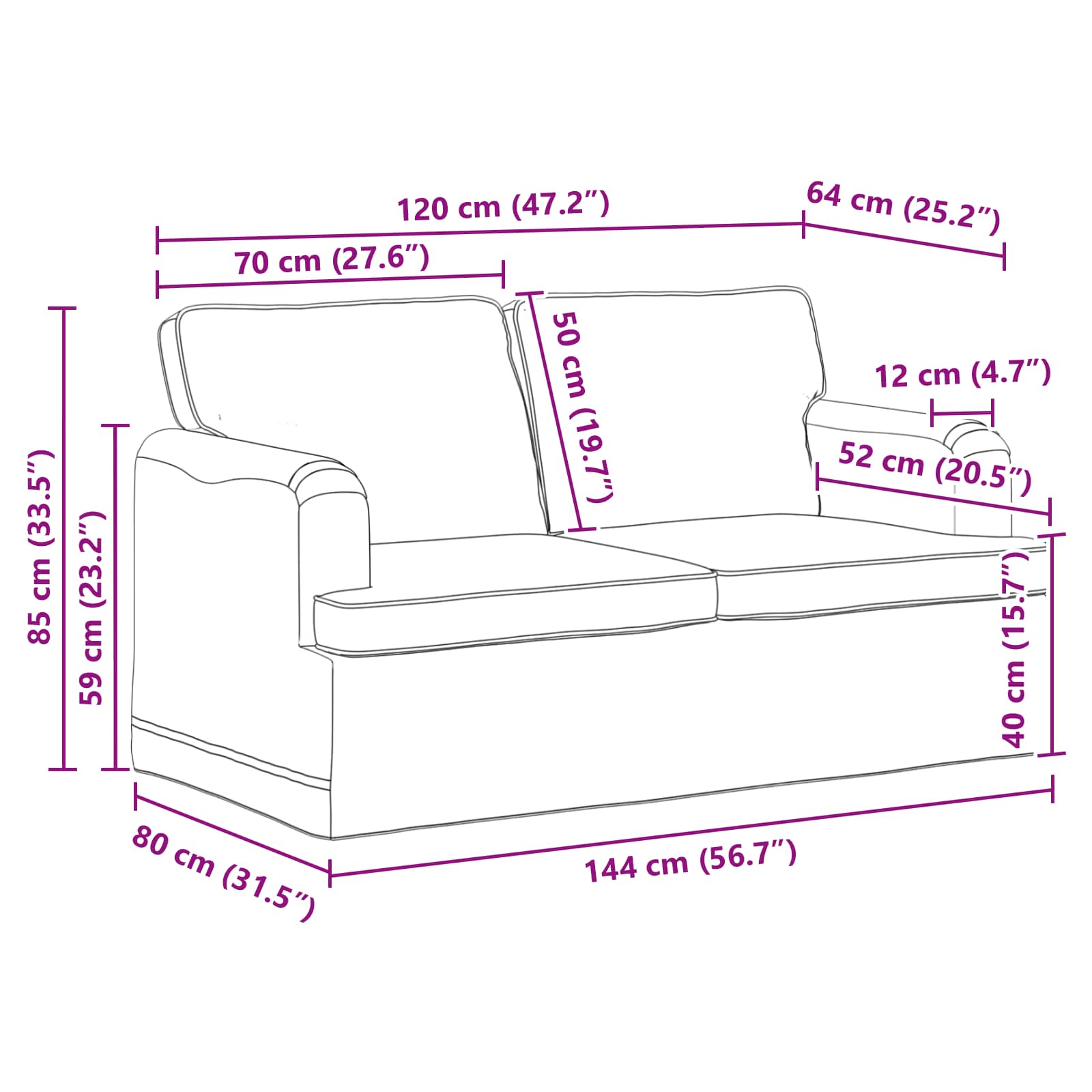 Sofa Svijetlo siva 144 x 80 x 85 cm tkanina