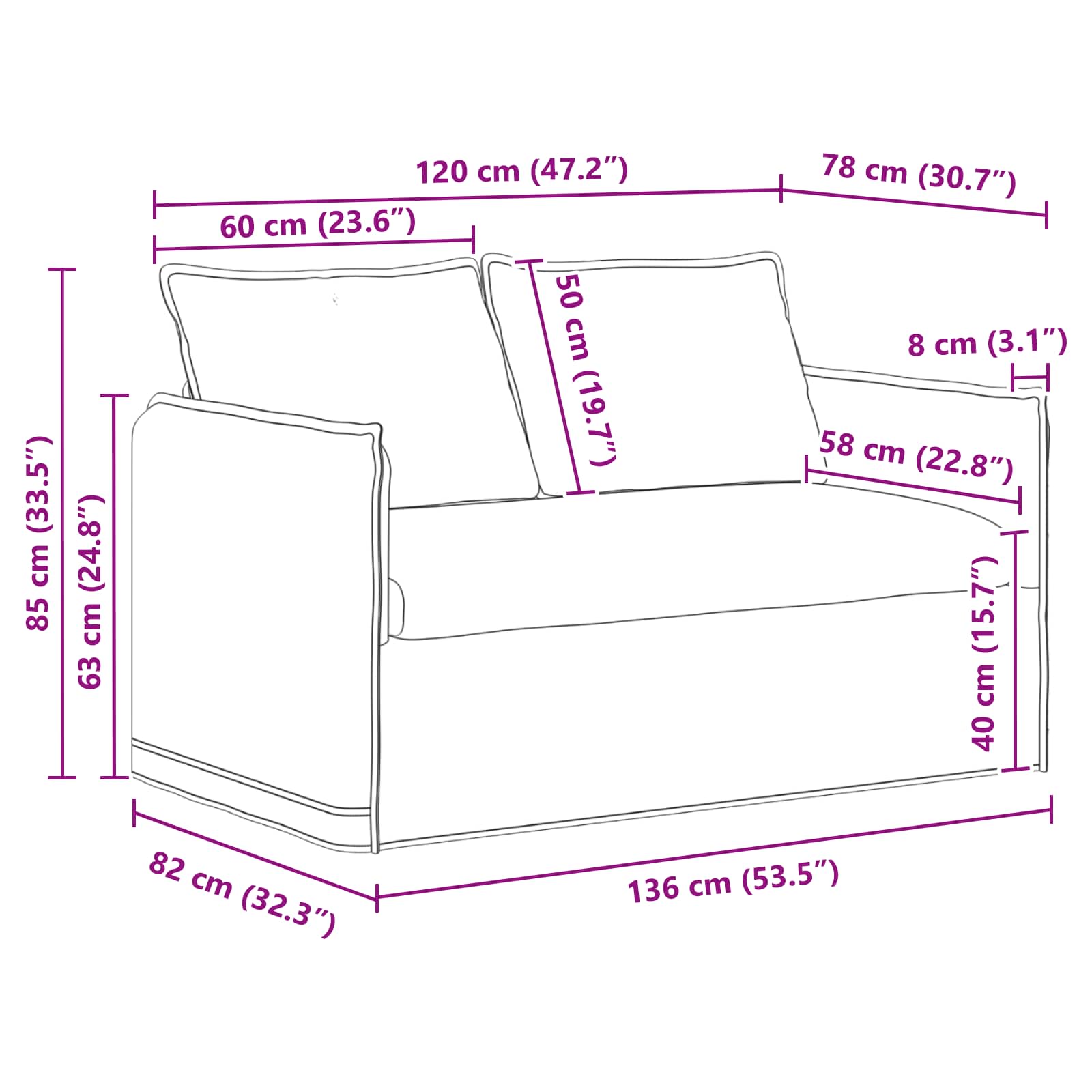 Sofa Tamno siva 136 x 82 x 85 cm tkanina