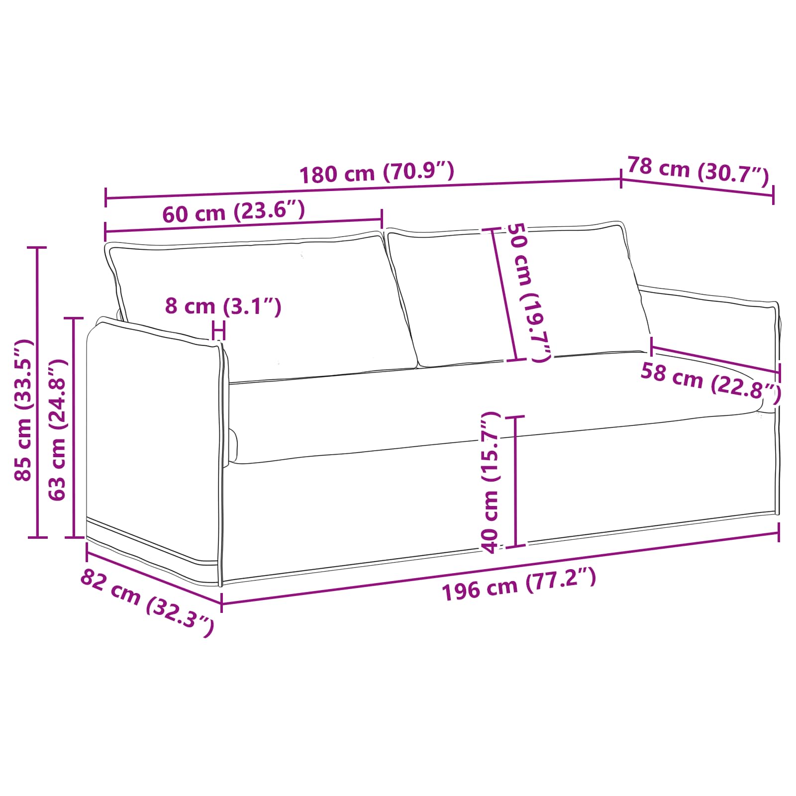 Sofa Crna 196 x 82 x 85 cm tkanina