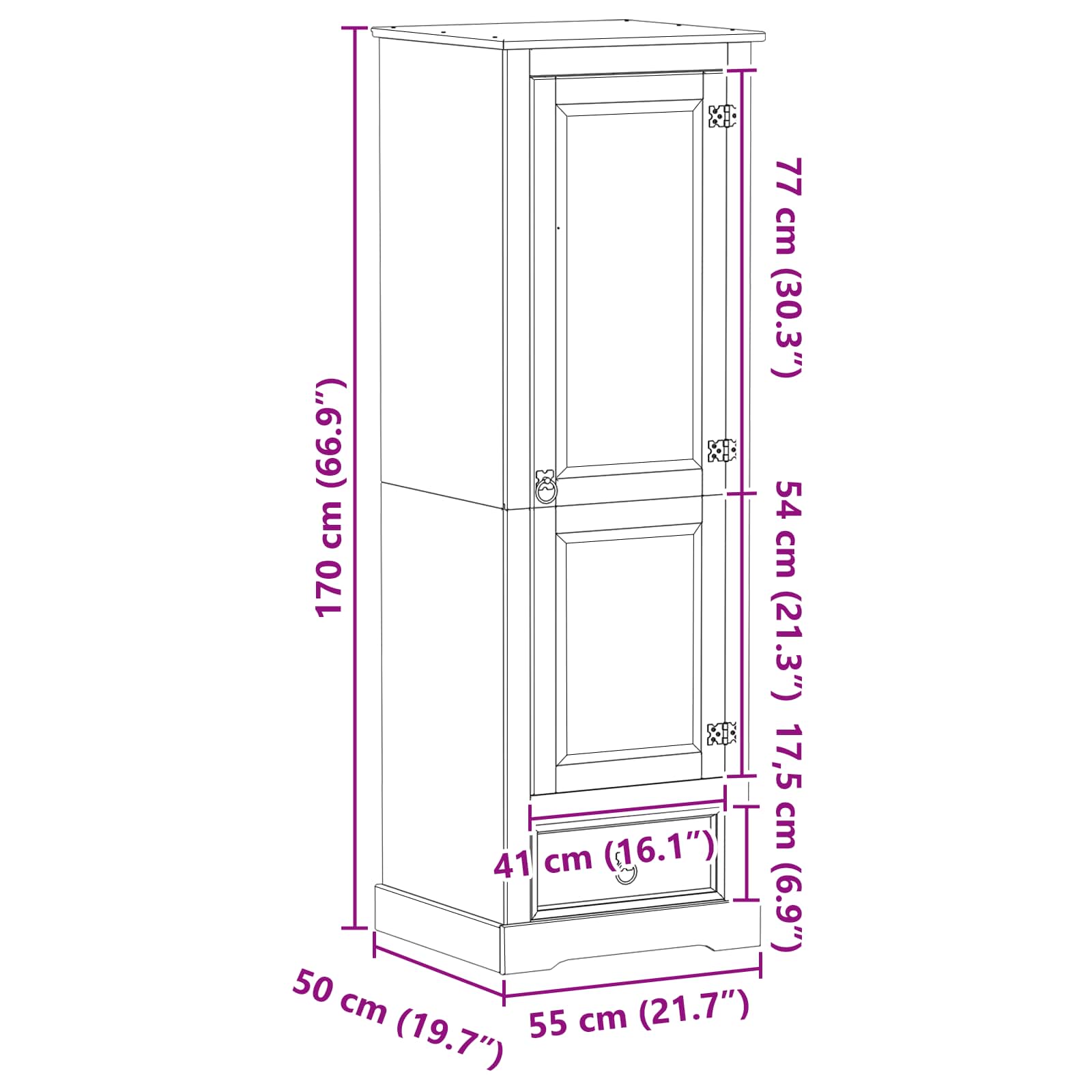 Ormari s ladicama Bijelo 55 x 50 x 170 cm Čvrsto borovo drvo