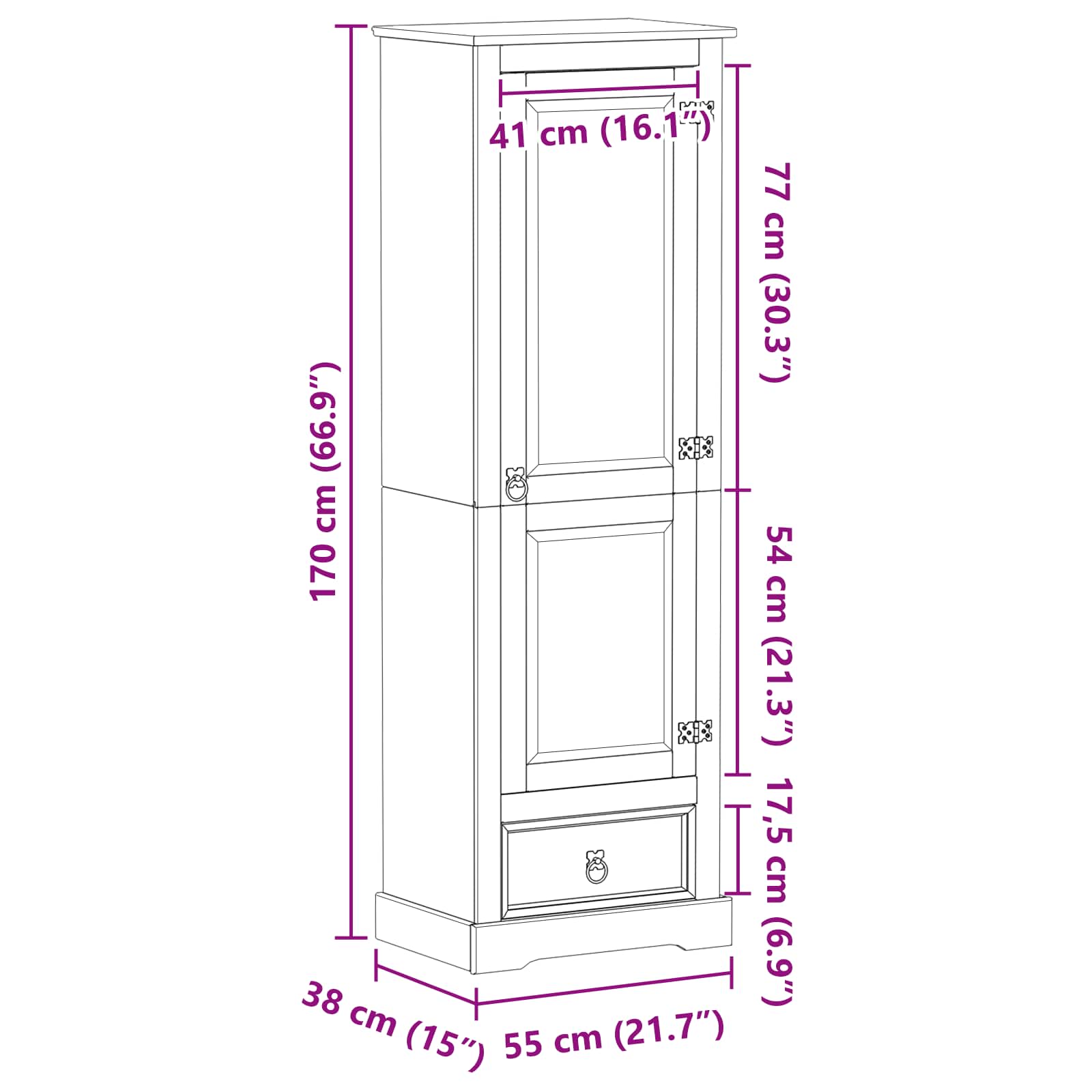 Ormari s ladicama Bijelo 55 x 38 x 170 cm Čvrsto borovo drvo