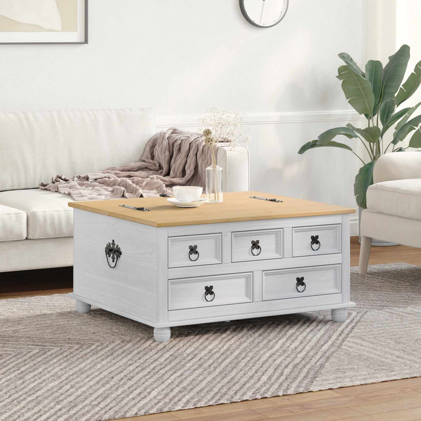 storage box s ladicama Bijelo 90 x78 x 45 cm Čvrsto borovo drvo