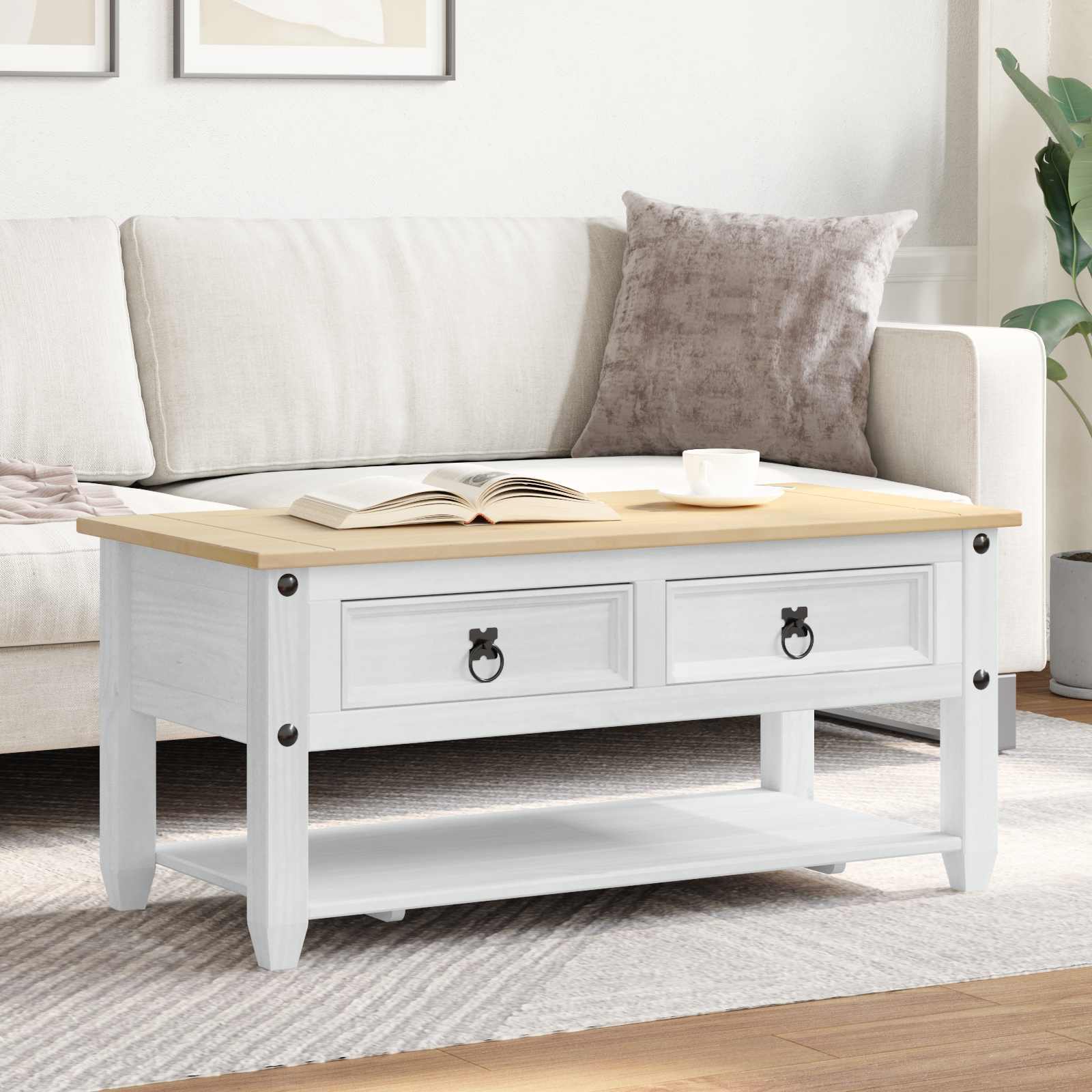 Kava Stol s ladicama Bijela 100 x 48 x 45 cm Masivna borovina