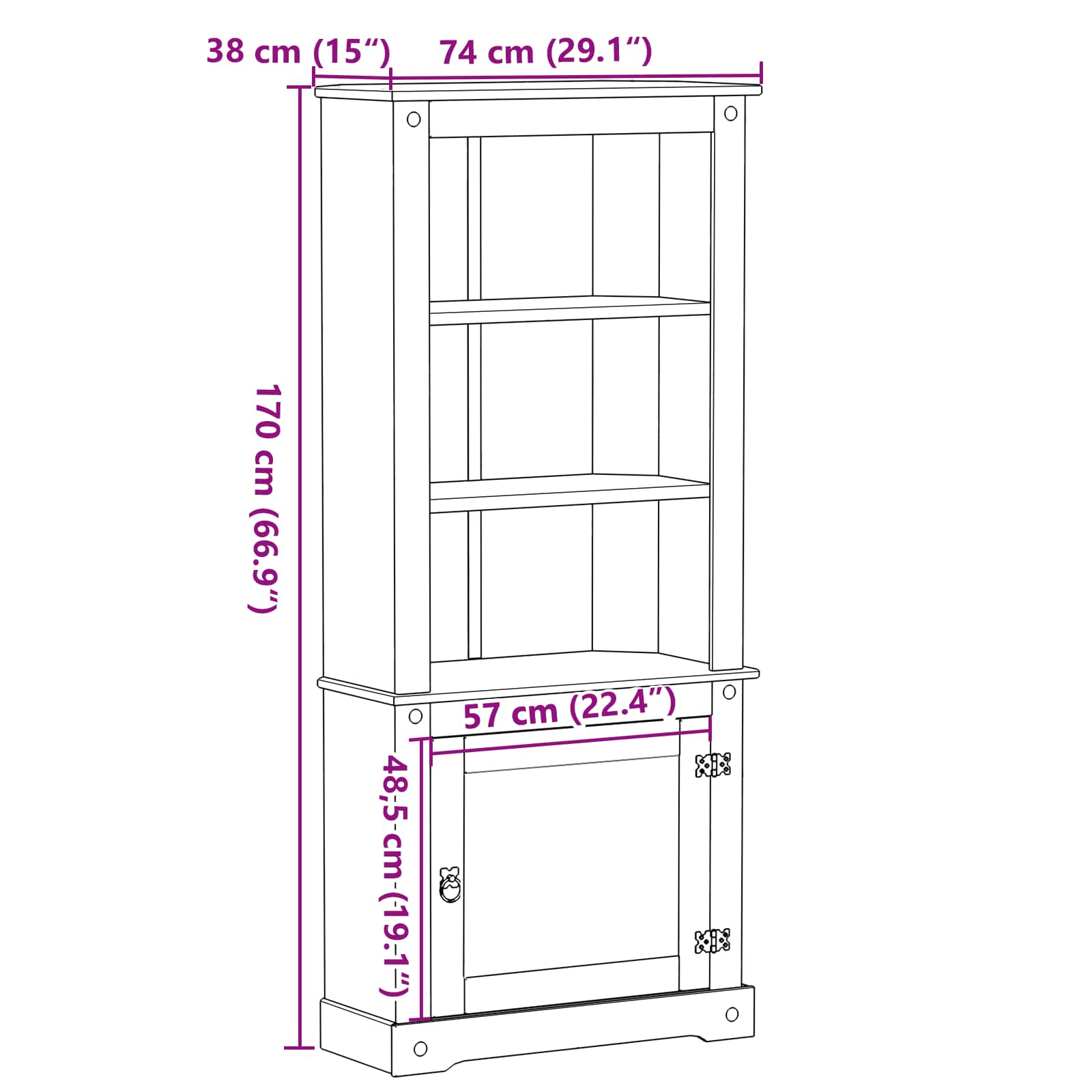 Highboard Bijelo 74 x 38 x 170 cm Čvrsto borovo drvo