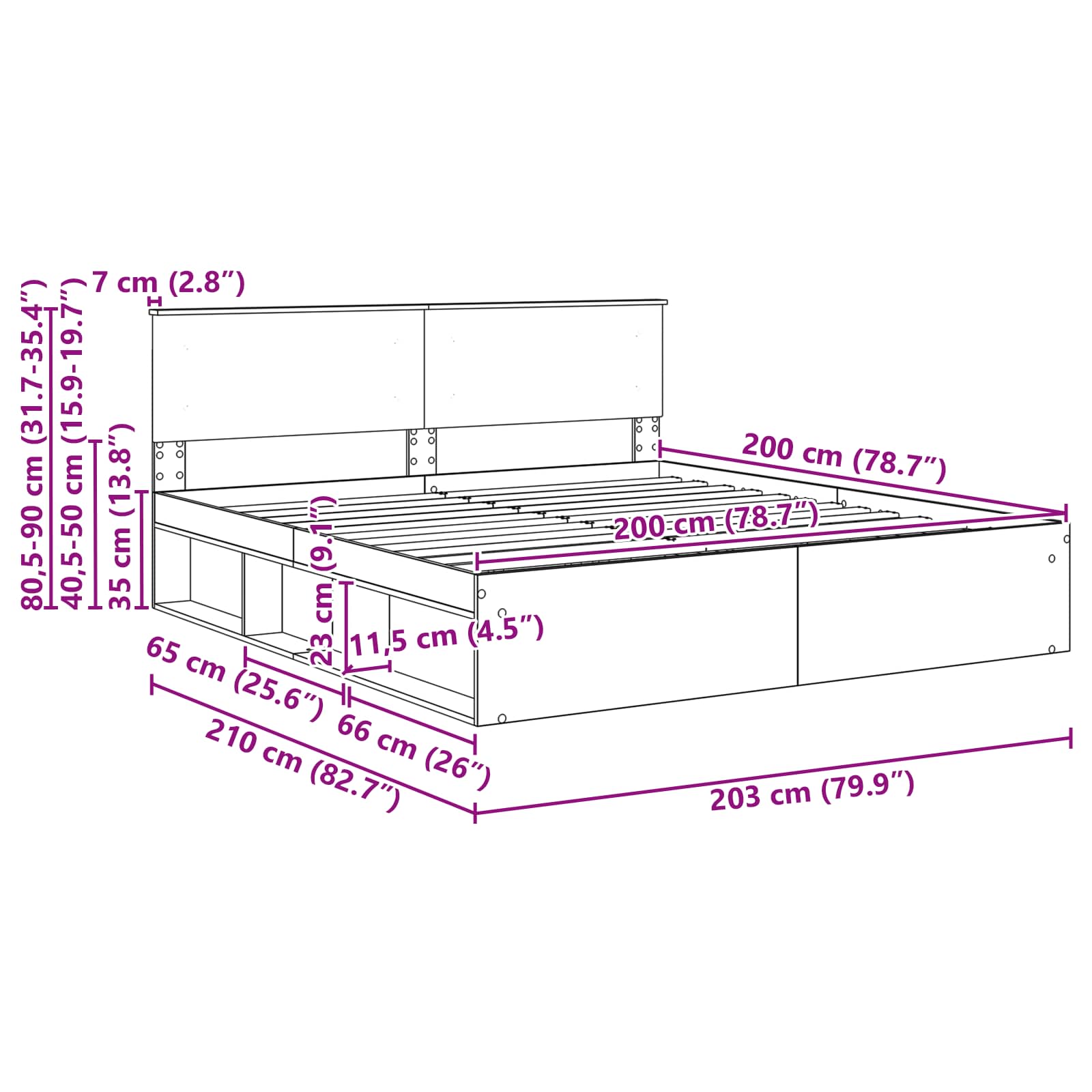 Krevetna konstrukcija Crna 200 x 200 cm Konstruirano drvo