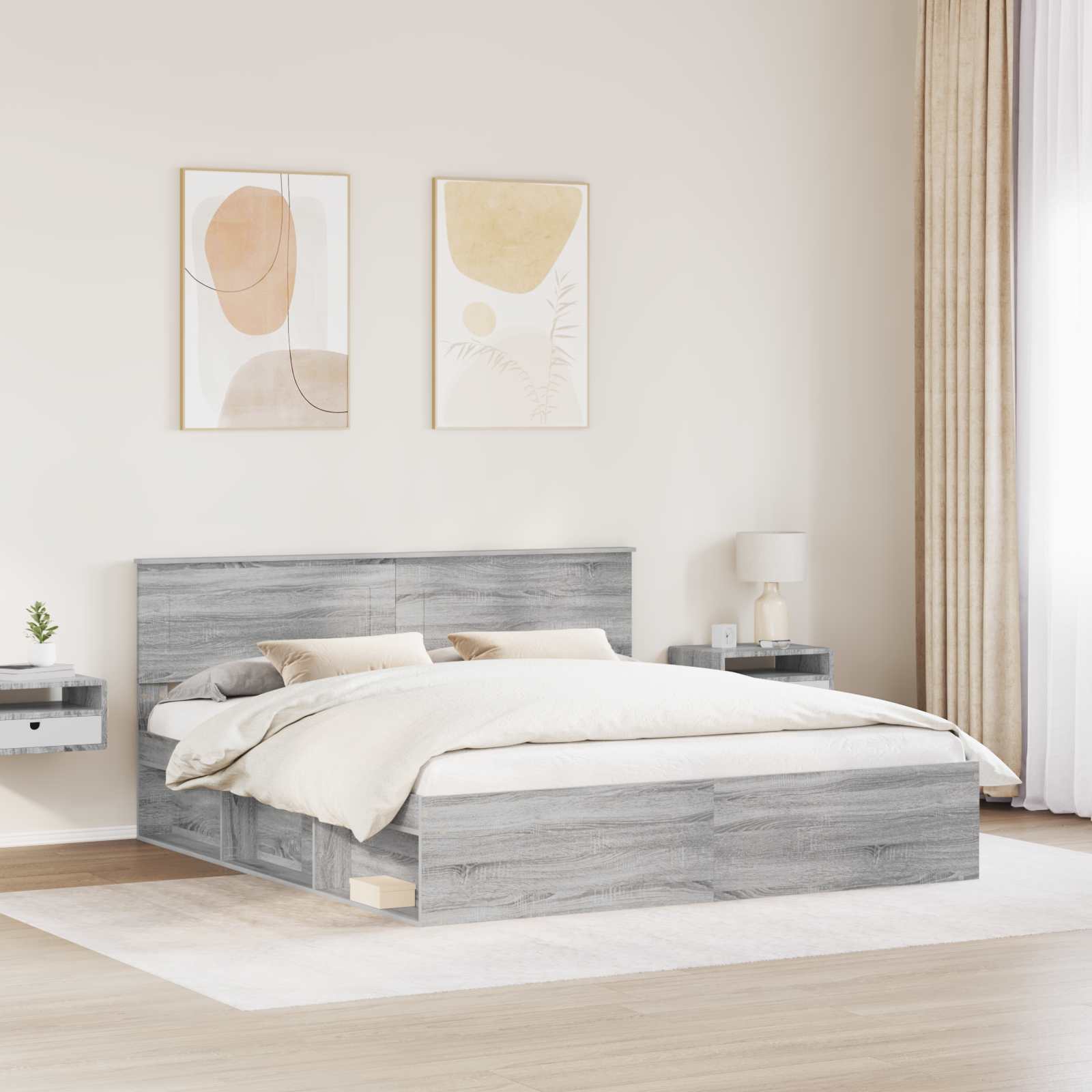Krevetna konstrukcija s uzglavljem Siva Sonoma 200 x 200 cm