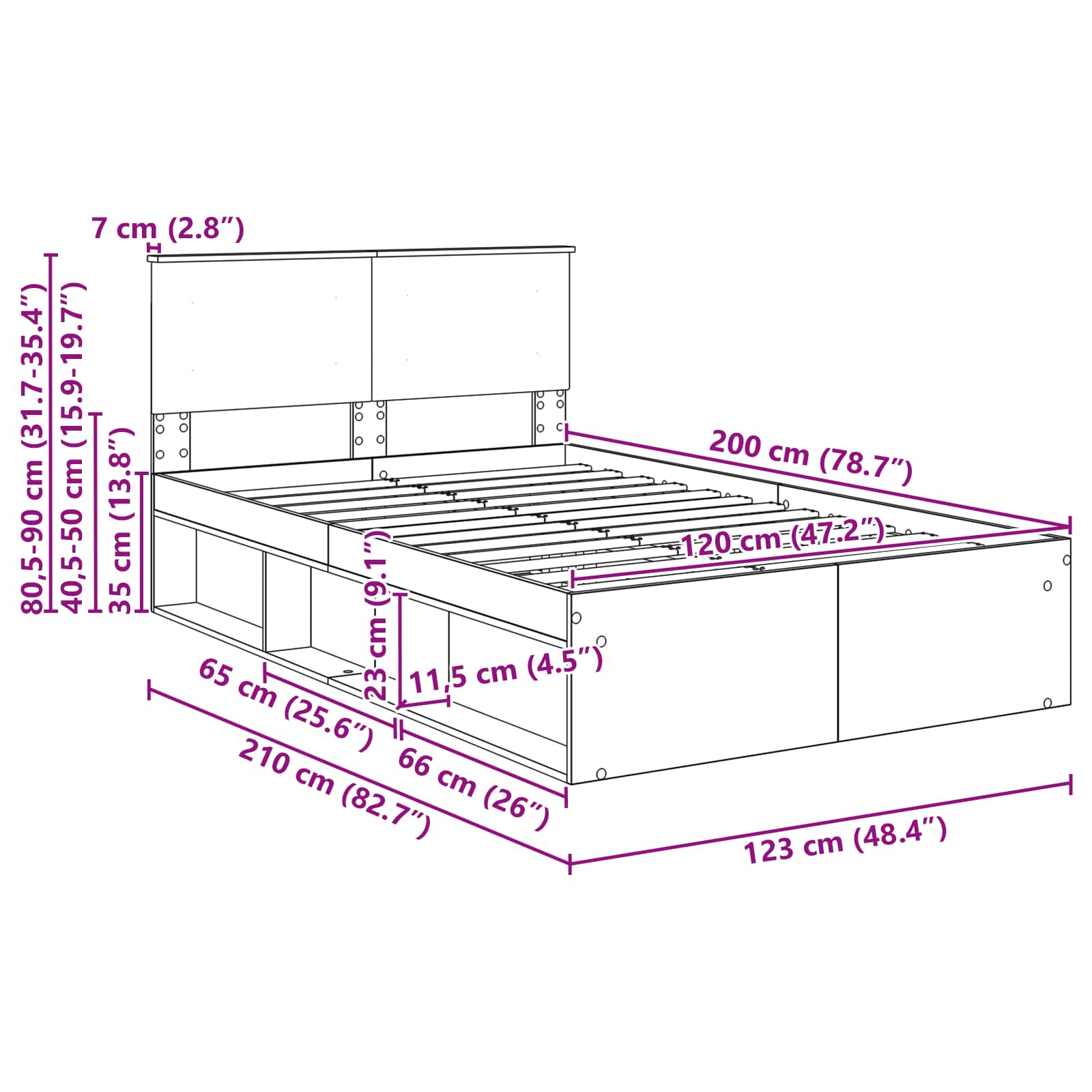 Krevetna konstrukcija Beton 120 x 200 cm Konstruirano drvo
