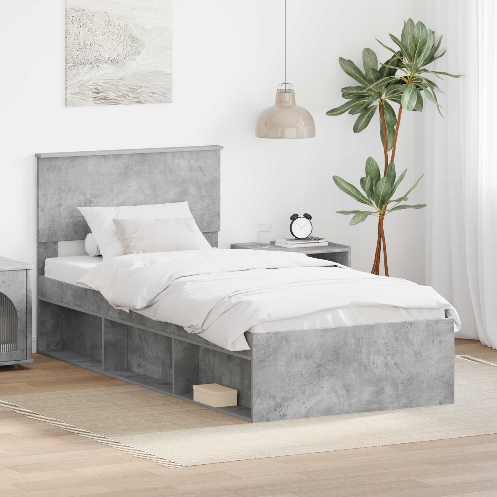 Krevetna konstrukcija s uzglavljem Betonska siva 90 x 190 cm
