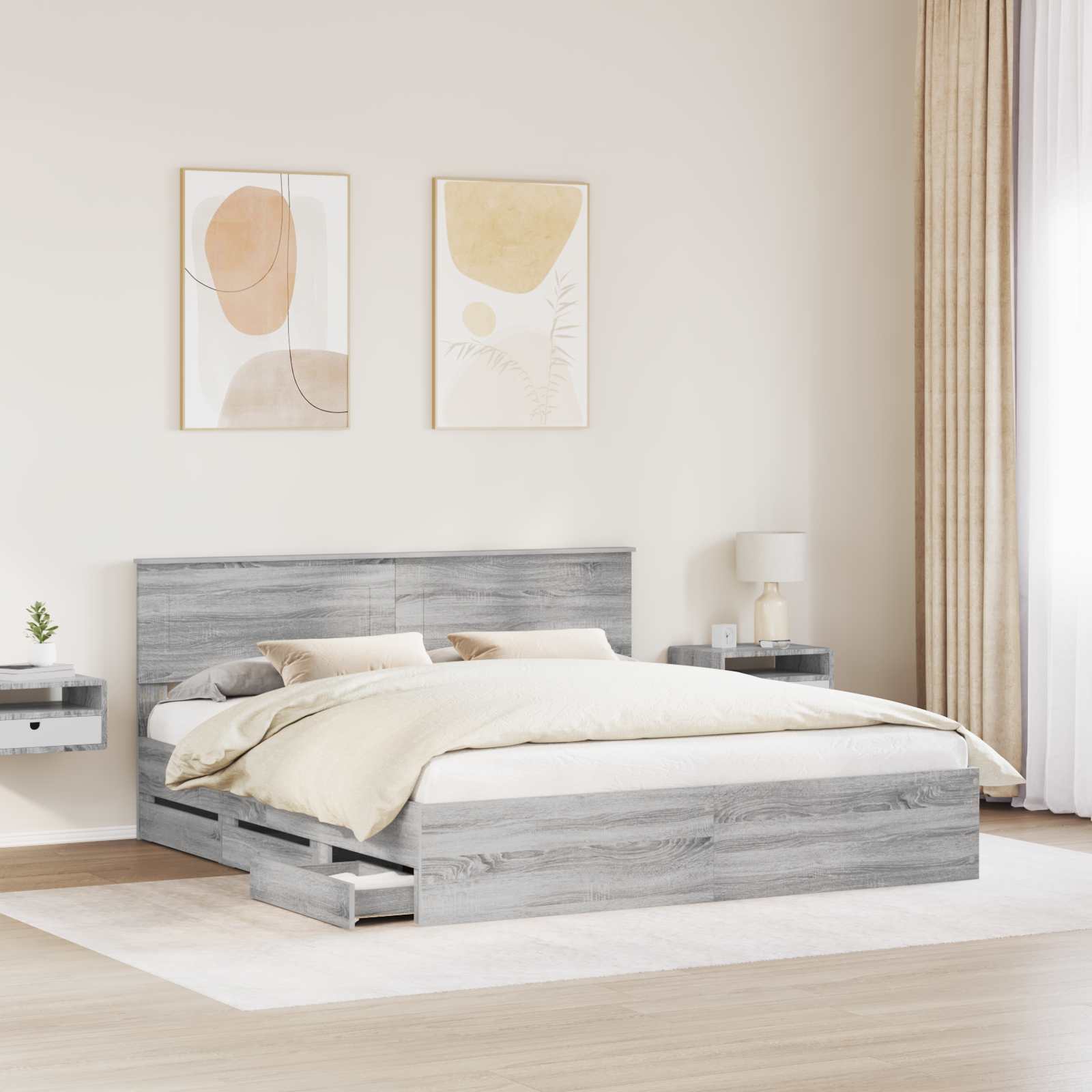 Krevetna konstrukcija Siva Sonoma 200 x 200 cm Inženjersko Drvo
