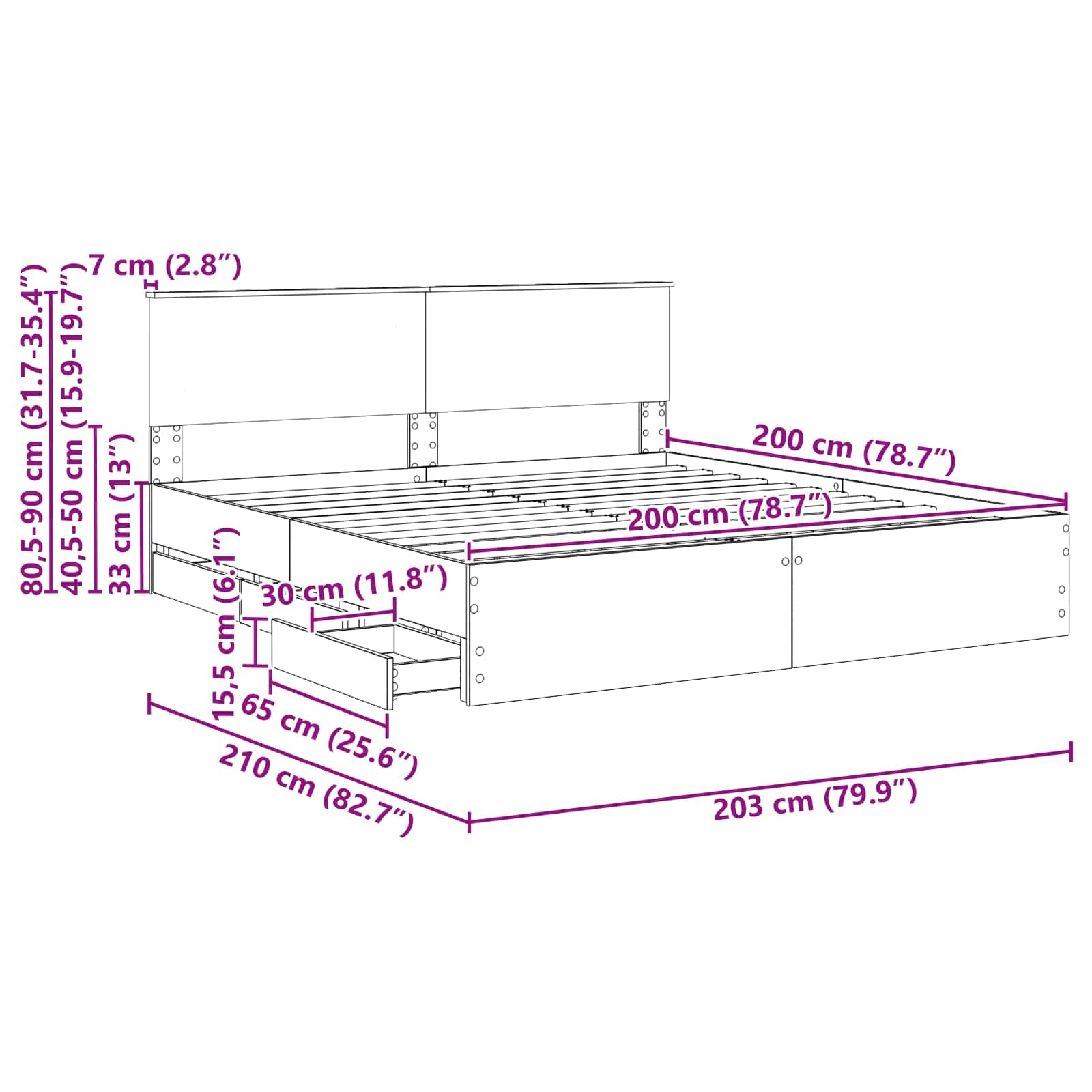 Krevetna konstrukcija Siva Sonoma 200 x 200 cm Inženjersko Drvo