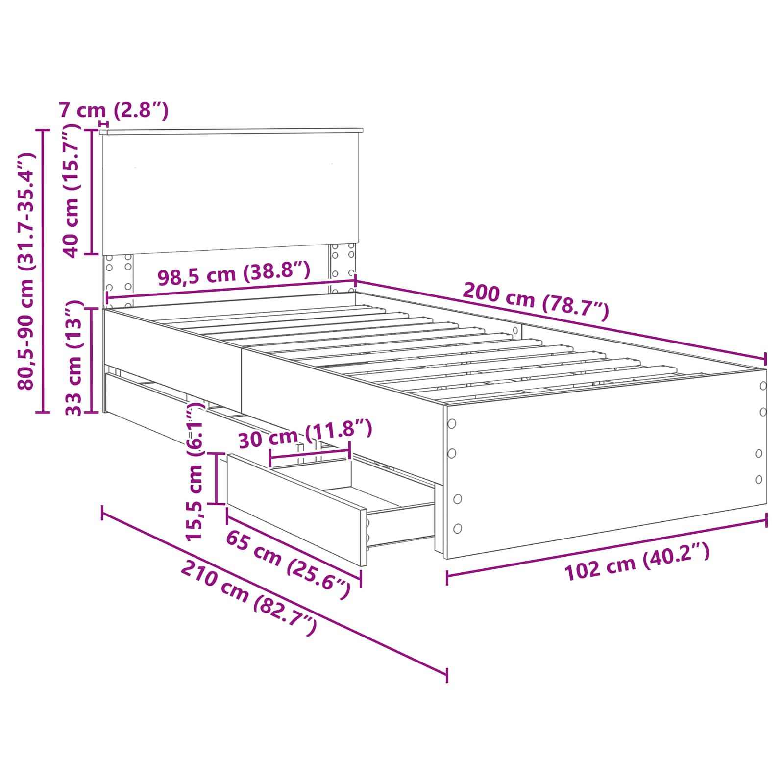 Krevetna konstrukcija Crna 100 x 200 cm Inženjersko Drvo