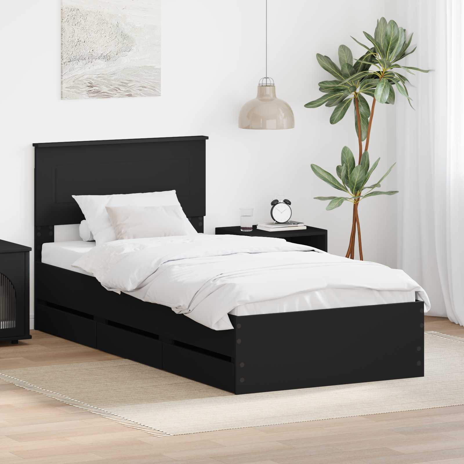 Krevetna konstrukcija Crna 90 x 190 cm Inženjersko Drvo