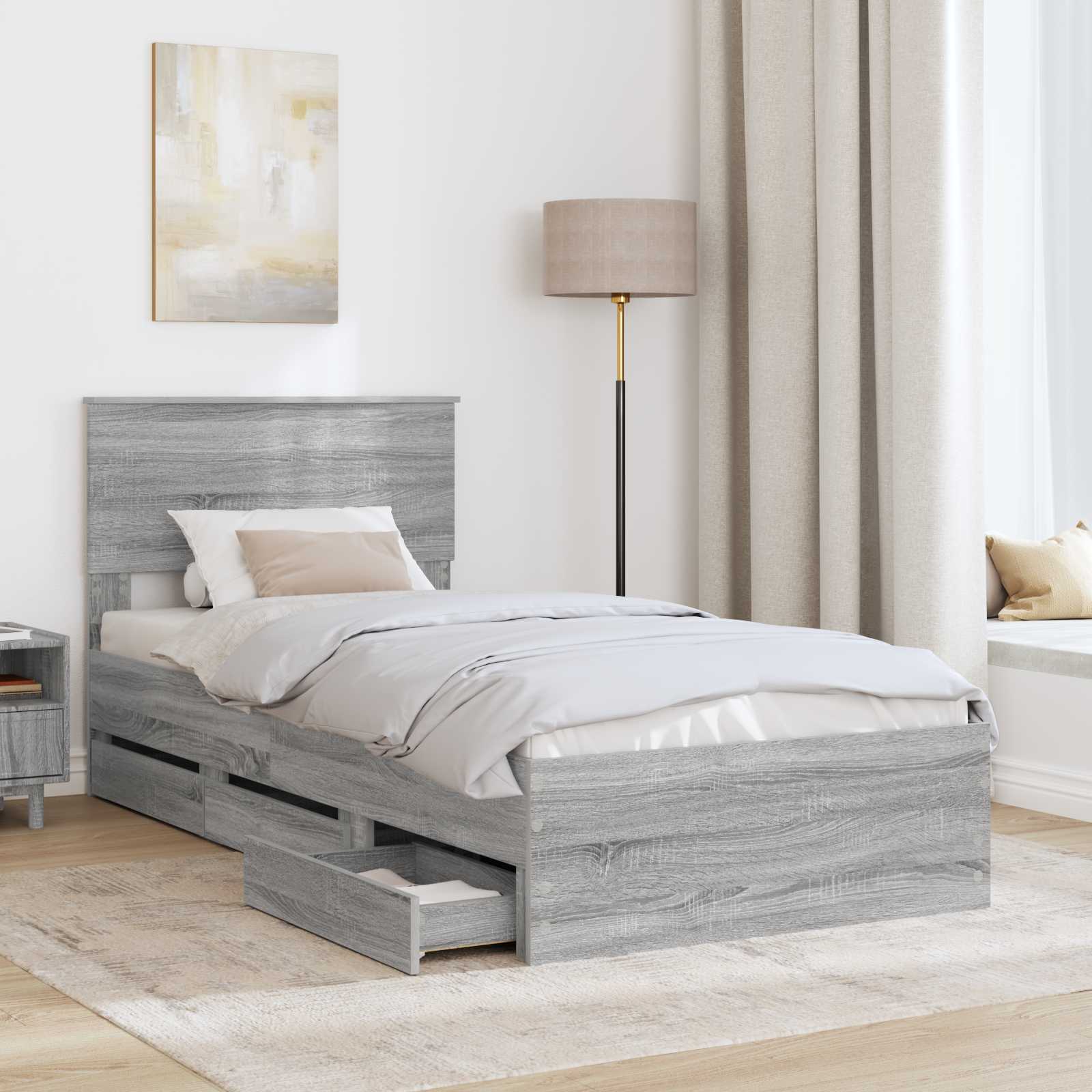 Krevetna konstrukcija Siva Sonoma 75 x 190 cm Inženjersko Drvo