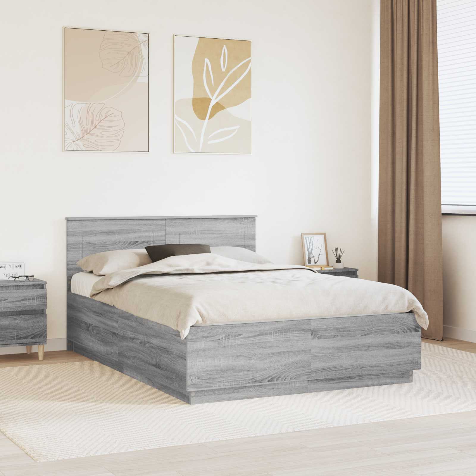 Krevetna konstrukcija s LED trakama Siva Sonoma 150 x 200 cm