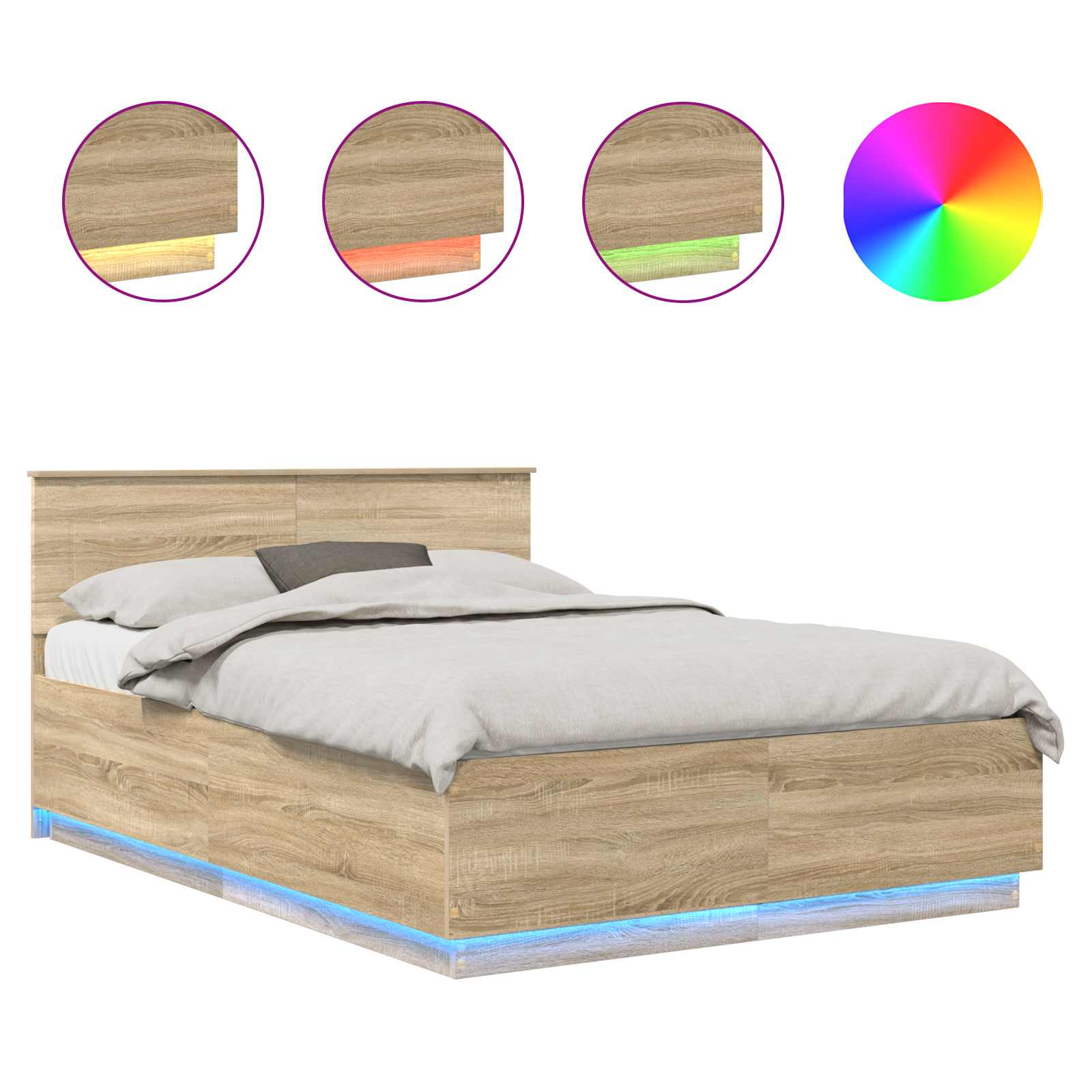 Krevetna konstrukcija S LED lampica Sonoma hrast 140 x 190 cm