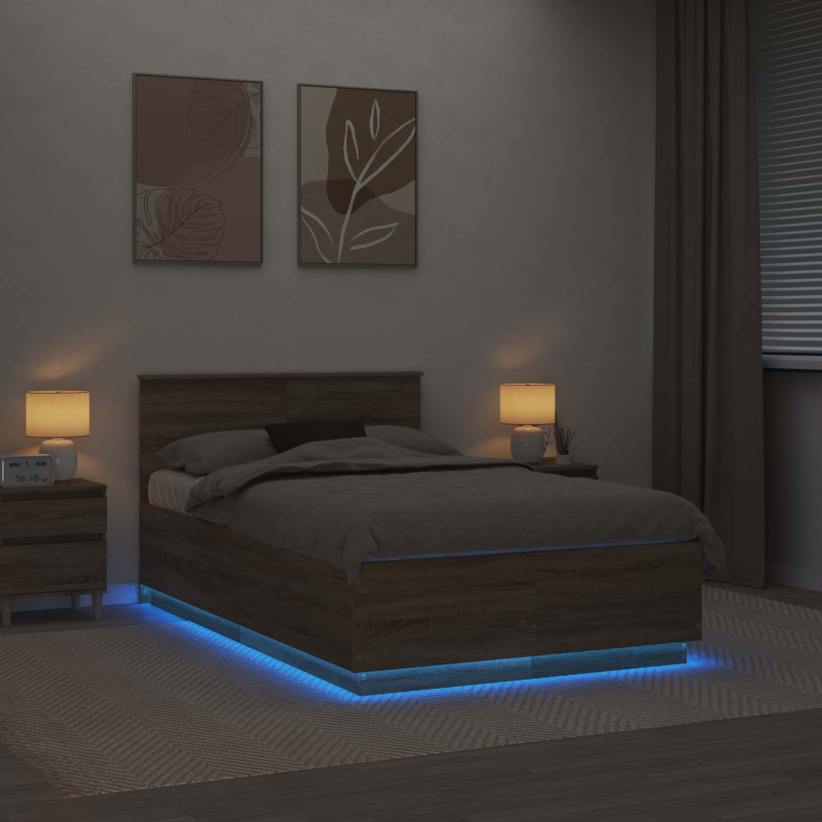 Krevetna konstrukcija S LED lampica Sonoma hrast 135 x 190 cm