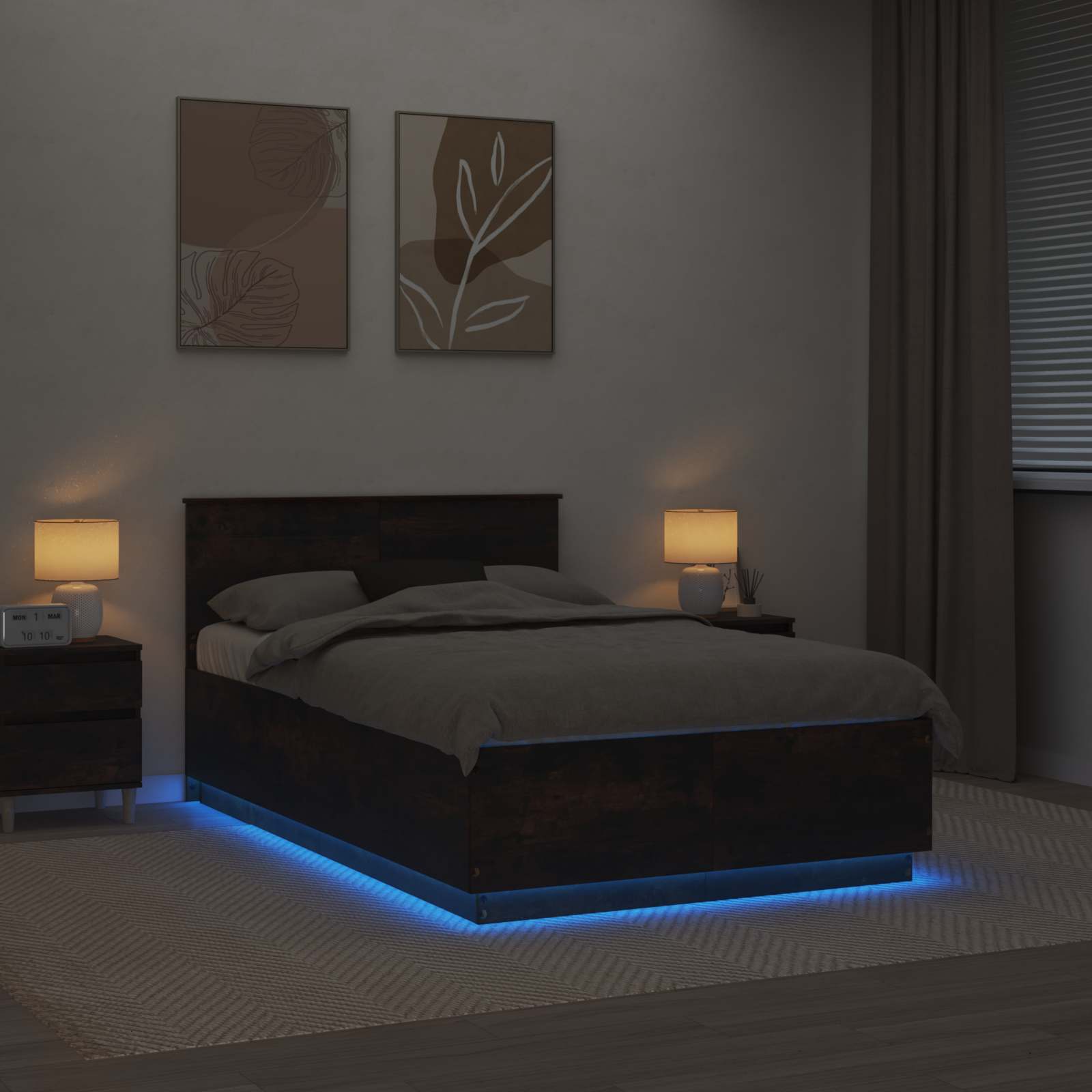 Krevetna konstrukcija s LED trakama Dimljeni hrast 120 x 190 cm