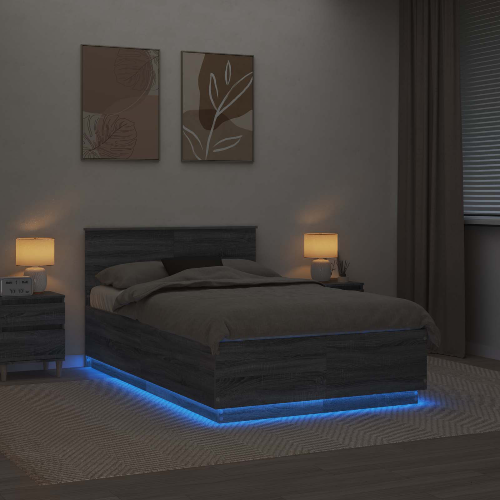 Krevetna konstrukcija S LED lampica Siva Sonoma 120 x 190 cm