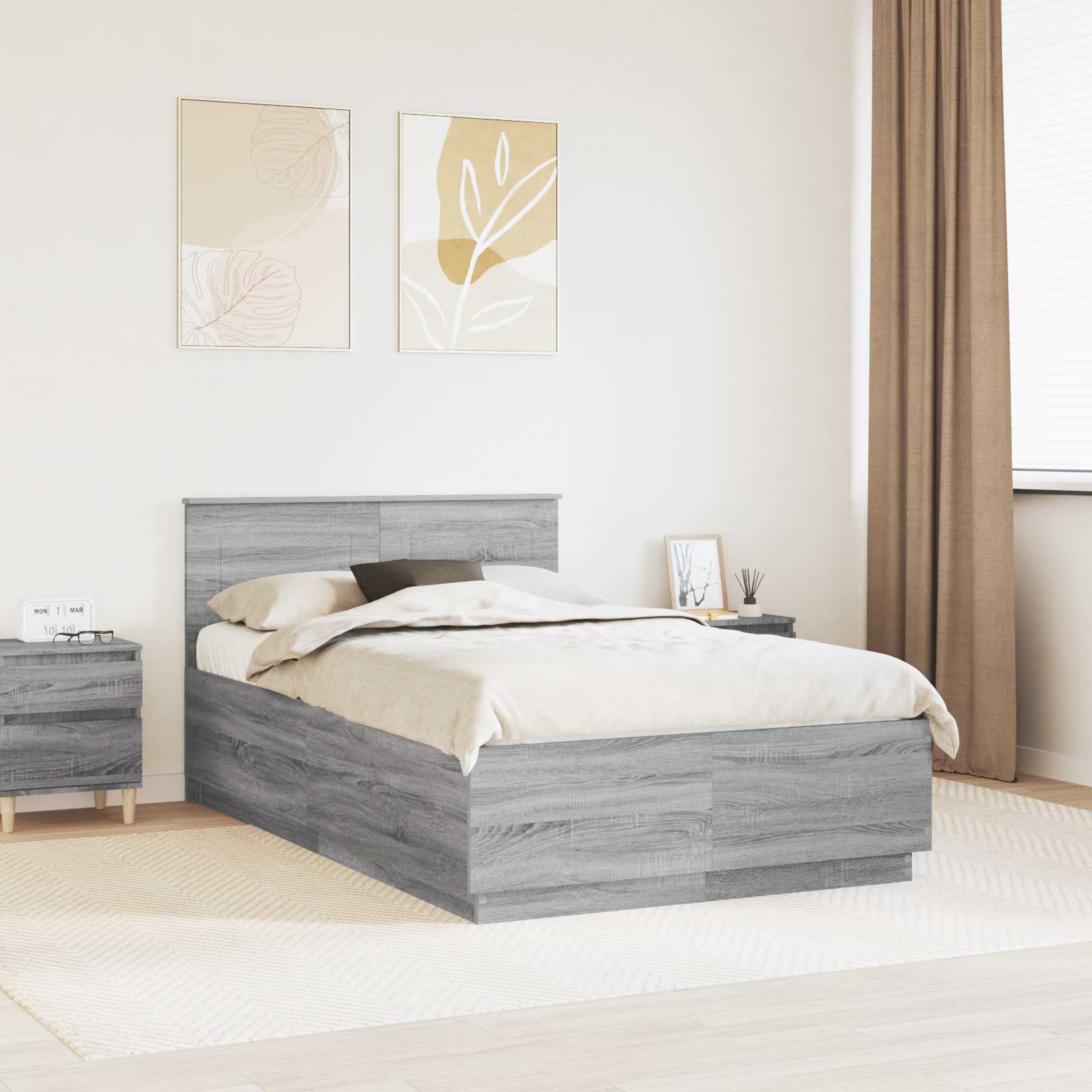 Krevetna konstrukcija S LED lampica Siva Sonoma 120 x 190 cm
