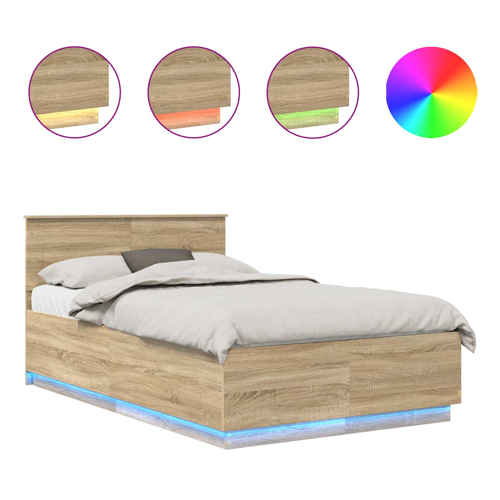 Krevetna konstrukcija S LED lampica Sonoma hrast 120 x 200 cm