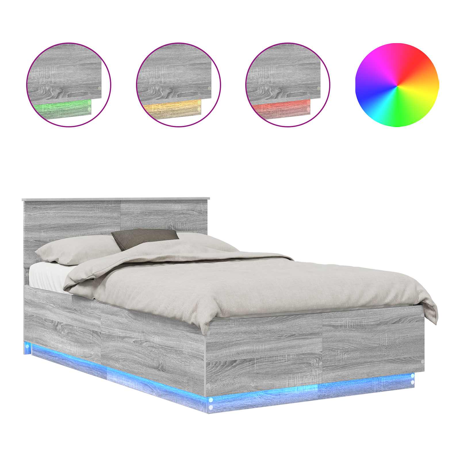 Krevetna konstrukcija S LED lampica Siva Sonoma 120 x 200 cm