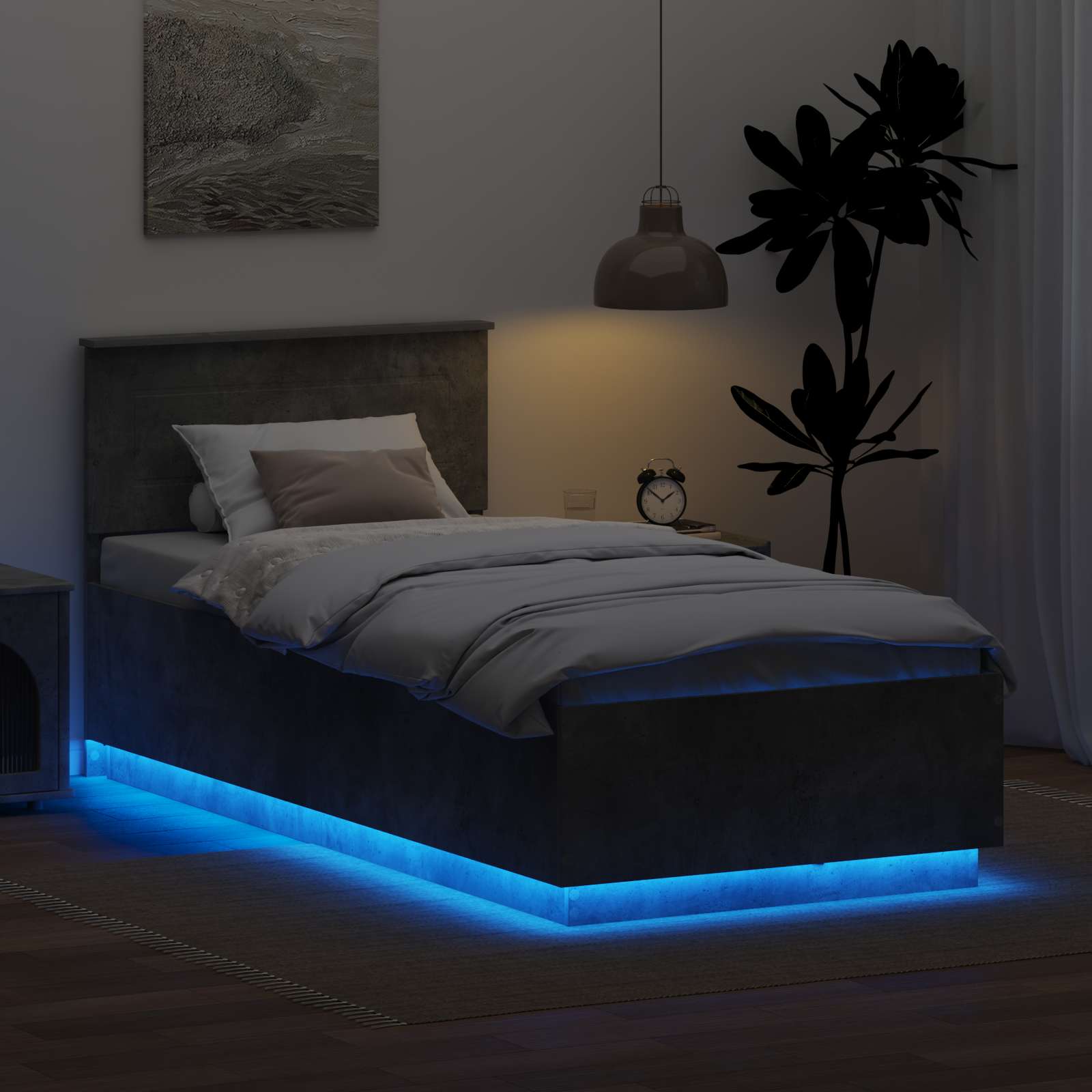 Krevetna konstrukcija s LED trakama Betonski sivi 100 x 200 cm