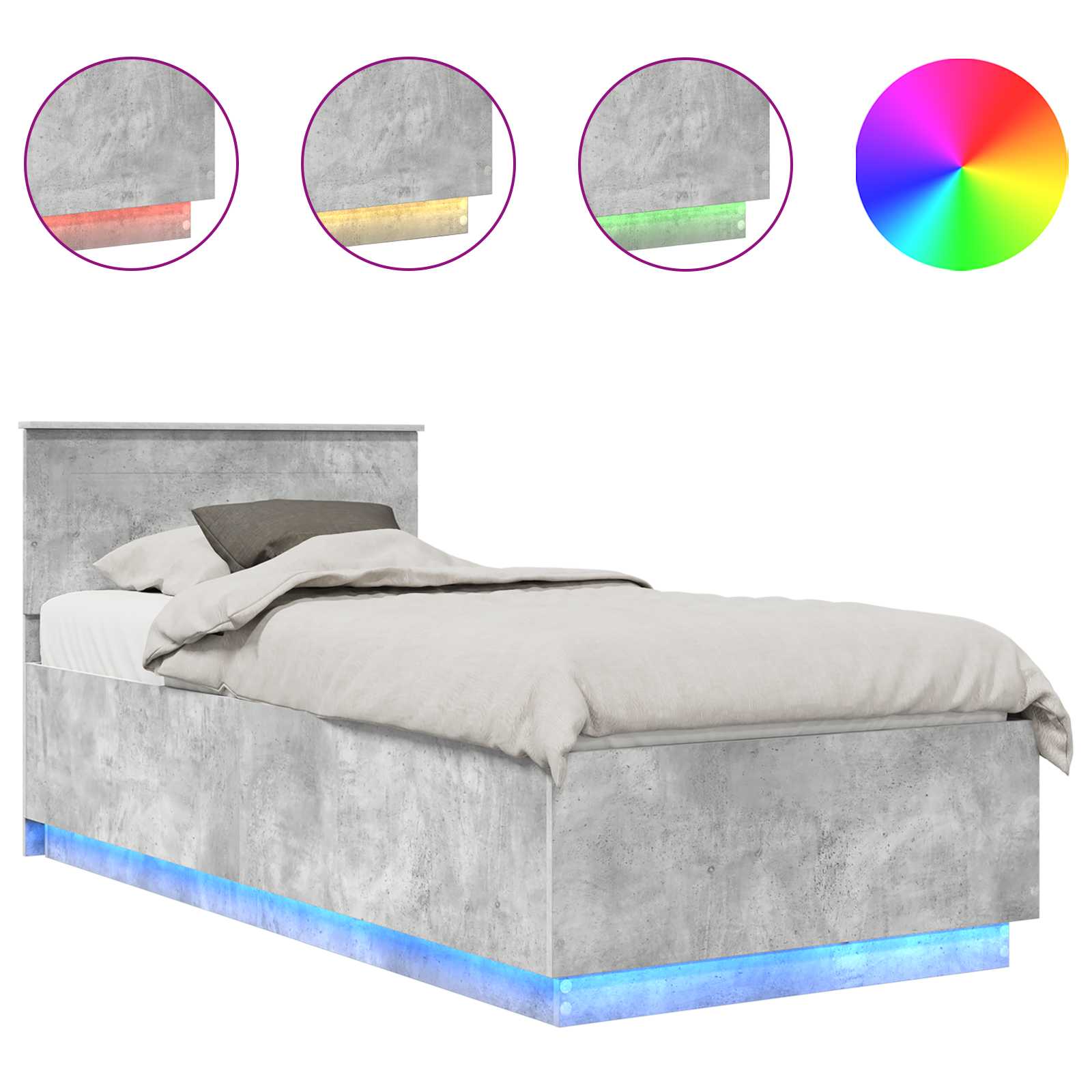 Krevetna konstrukcija s LED trakama Betonski sivi 100 x 200 cm