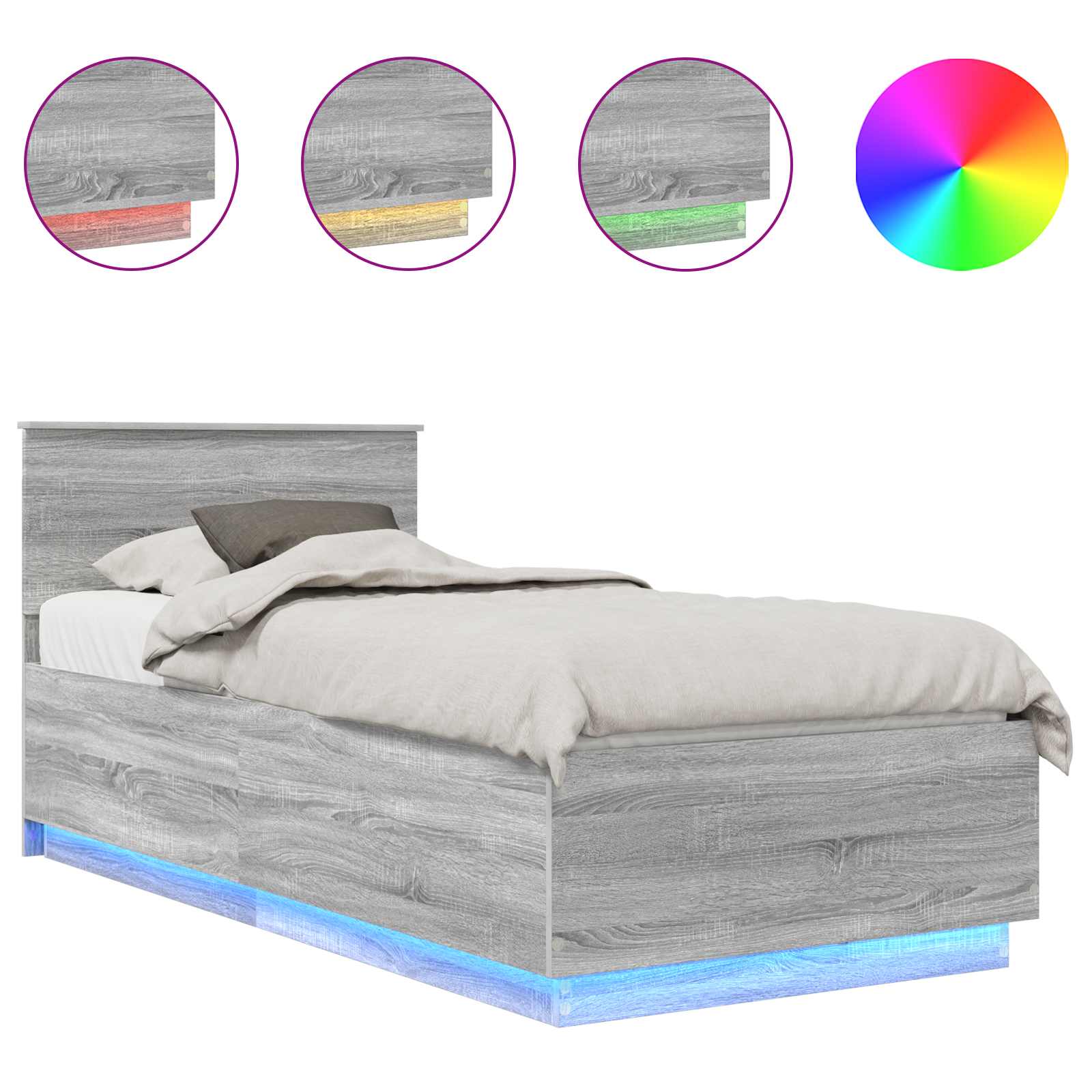 Krevetna konstrukcija s LED trakama Siva Sonoma 100 x 200 cm