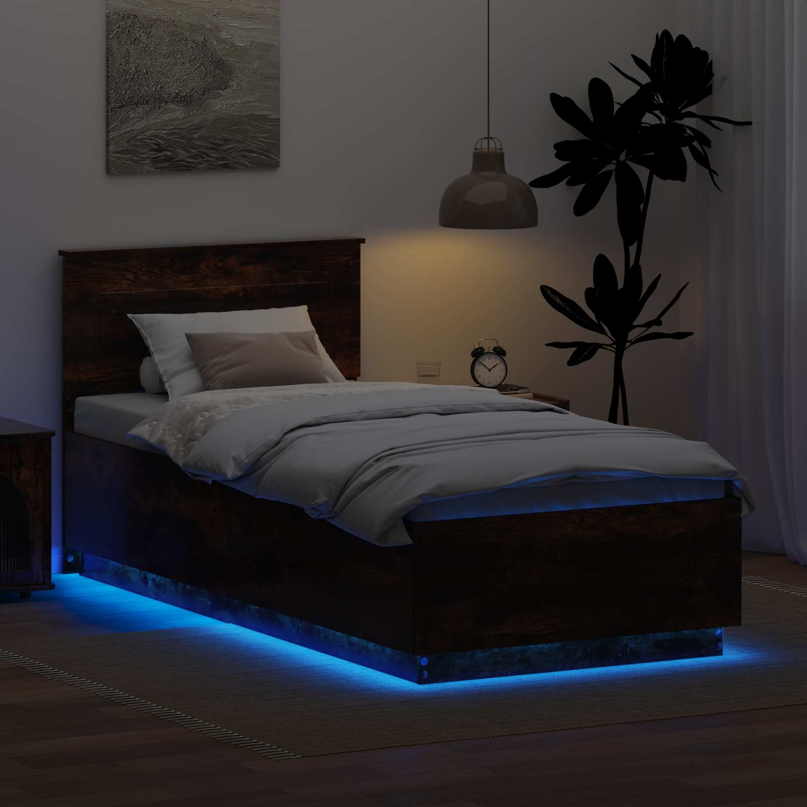 Krevetna konstrukcija S LED lampica Dimljeni hrast 90 x 200 cm
