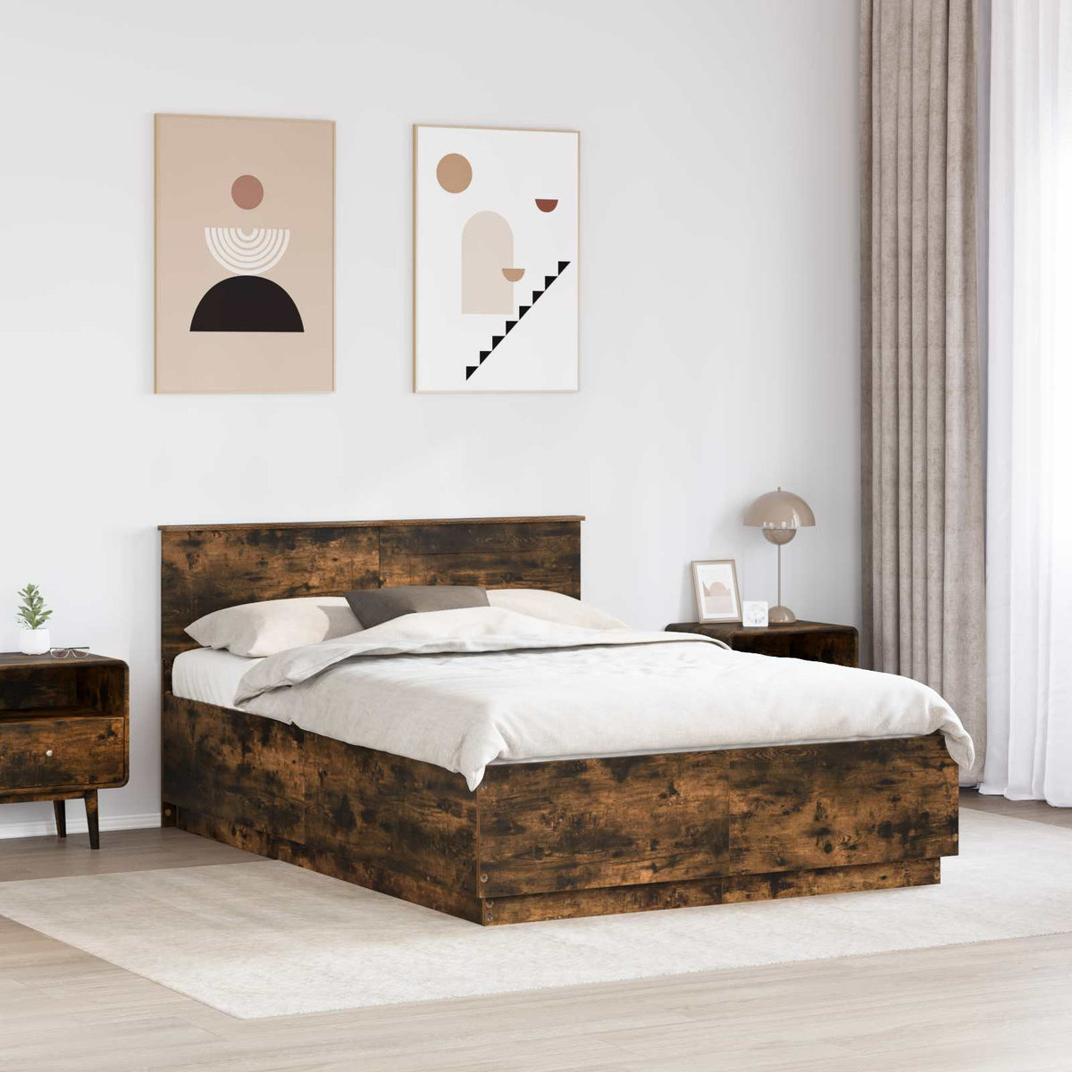 Krevetna konstrukcija s uzglavljem Dimljeni hrast 150 x 200 cm