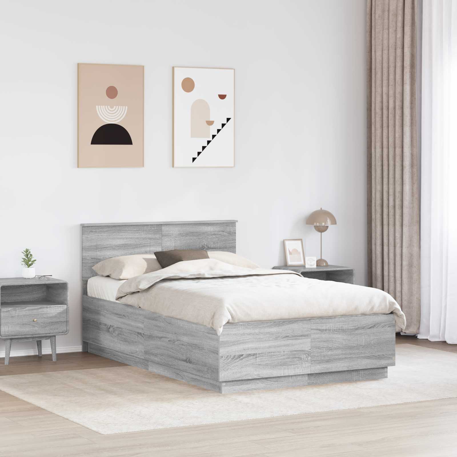 Krevetna konstrukcija s uzglavljem Siva sonoma 135 x 190 cm