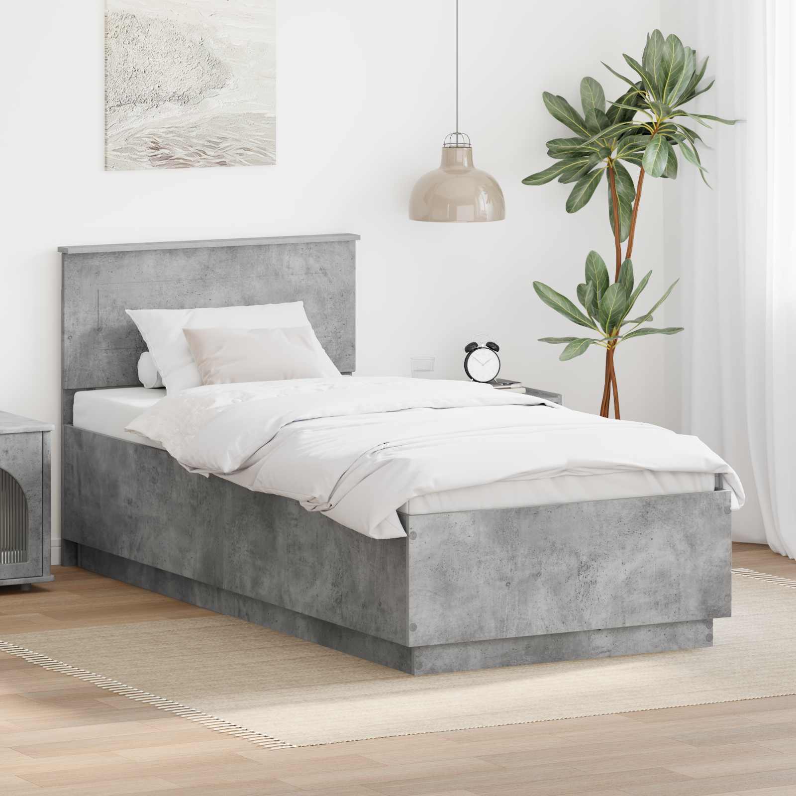 Krevetna konstrukcija s uzglavljem Betonska siva 90 x 190 cm