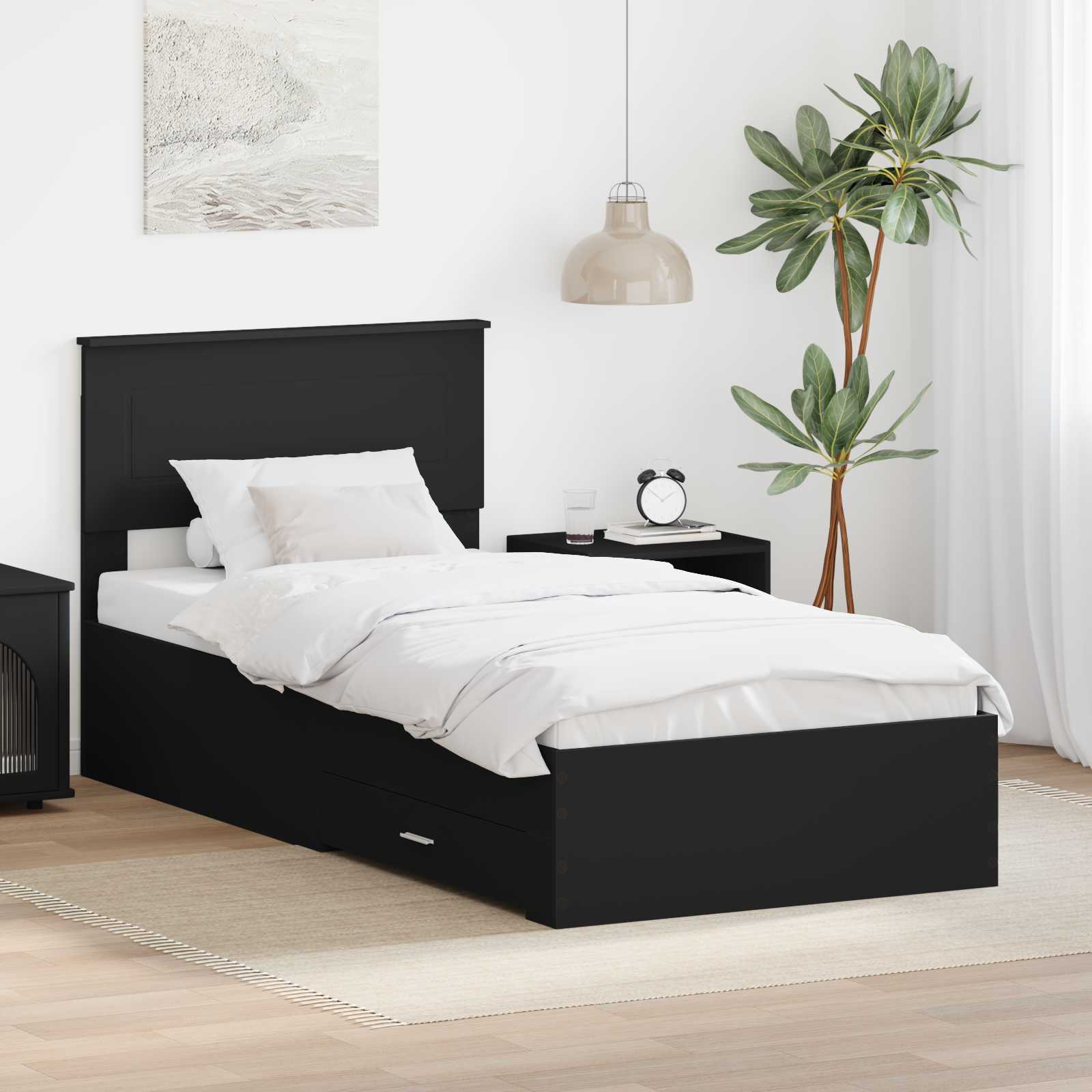 Krevetna konstrukcija s uzglavljem Crna i srebrna 100 x 200 cm