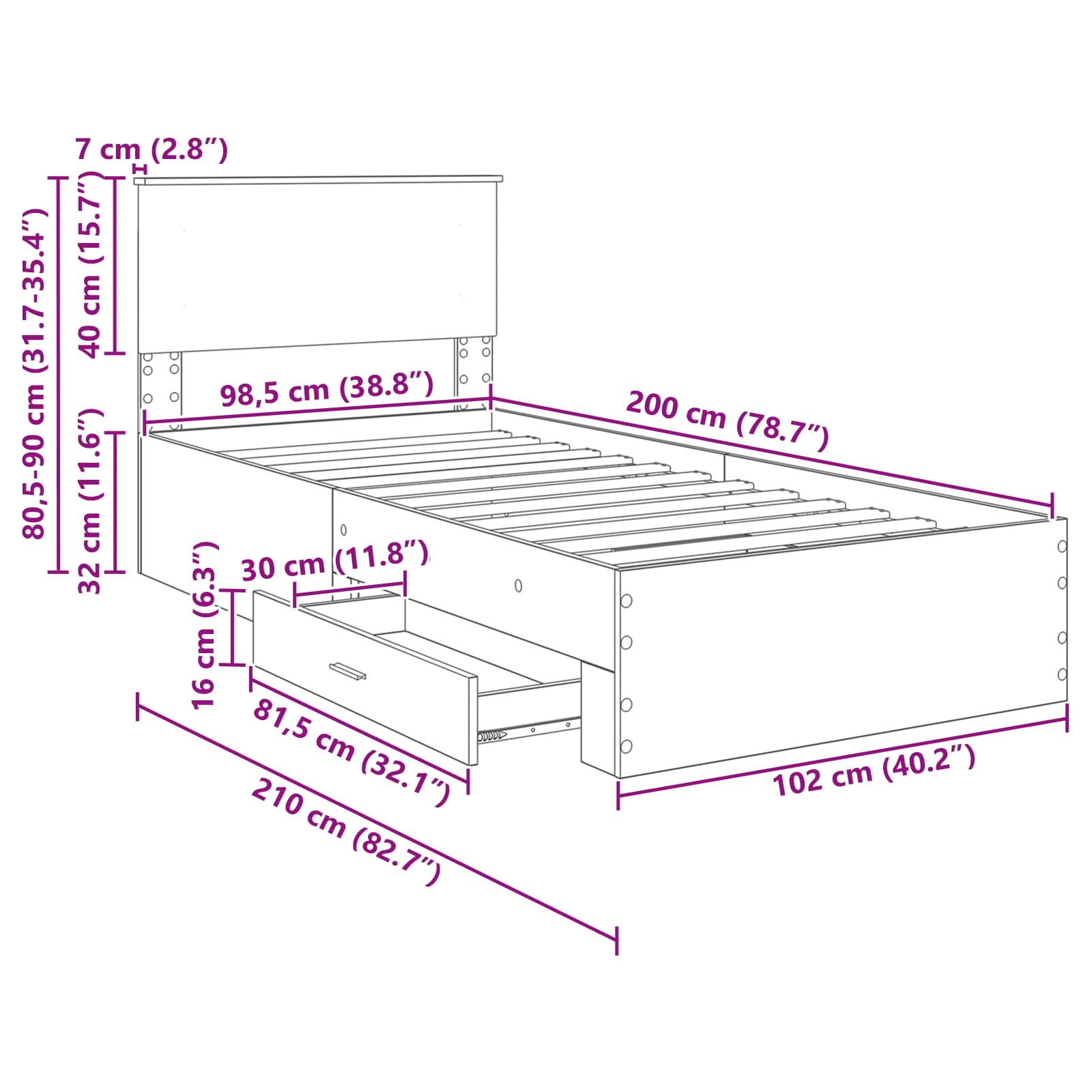 Krevetna konstrukcija Staro drvo 100 x 200 cm Konstruirano drvo