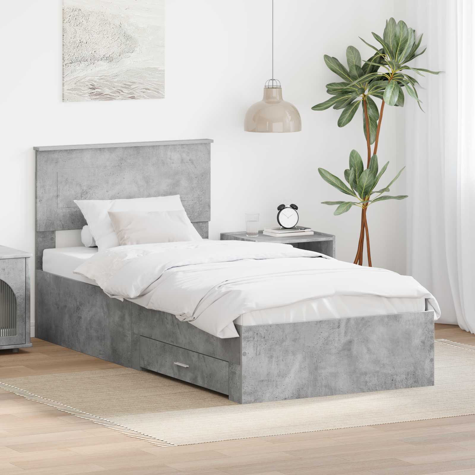 Krevetna konstrukcija s uzglavljem Betonski sivi 90 x 200 cm