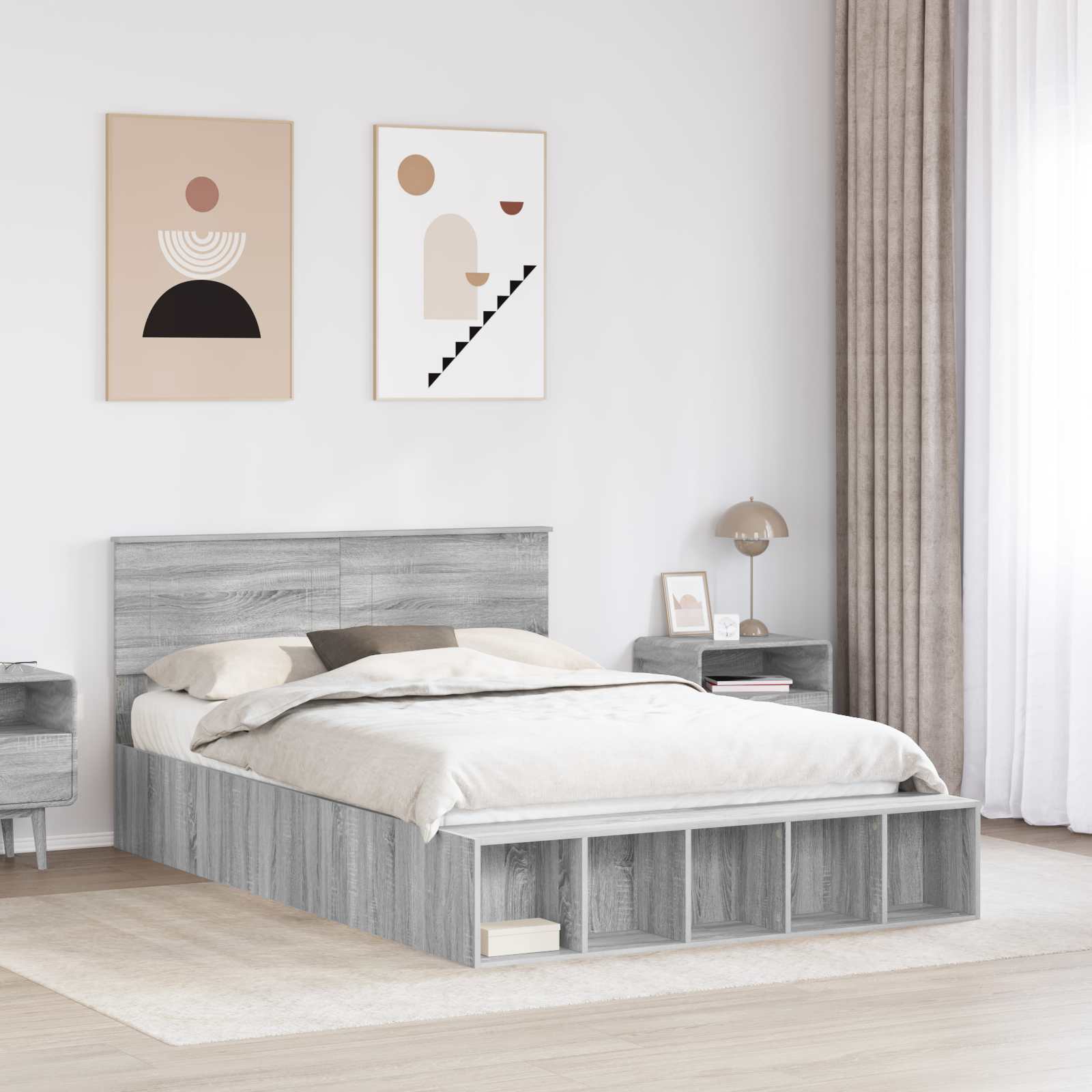 Krevetna konstrukcija s policom Siva Sonoma 150 x 200 cm